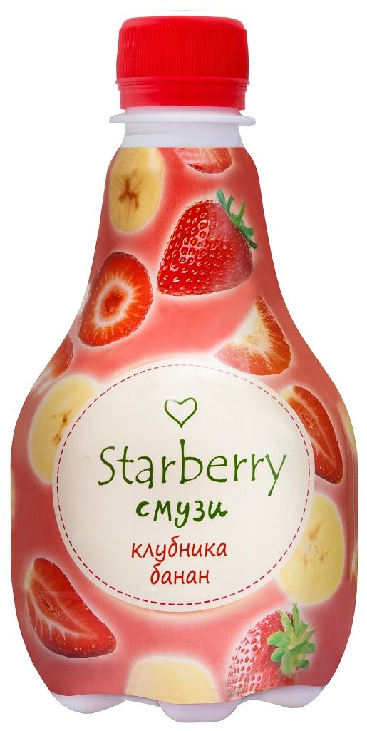 Starberry смузи клубника, банан, 0,375 л4607050695581 Starberry смузи клубника, банан, 0,375 л4607050695581Смузи на основе 100% натурального сока понравится любителям необычных вкусовых сочетаний. Ощутить сладкую тропическую свежесть и притягательную силу сочных фруктов – легко. Просто попробуйте Starberry смузи и испытайте истинное удовольствие!