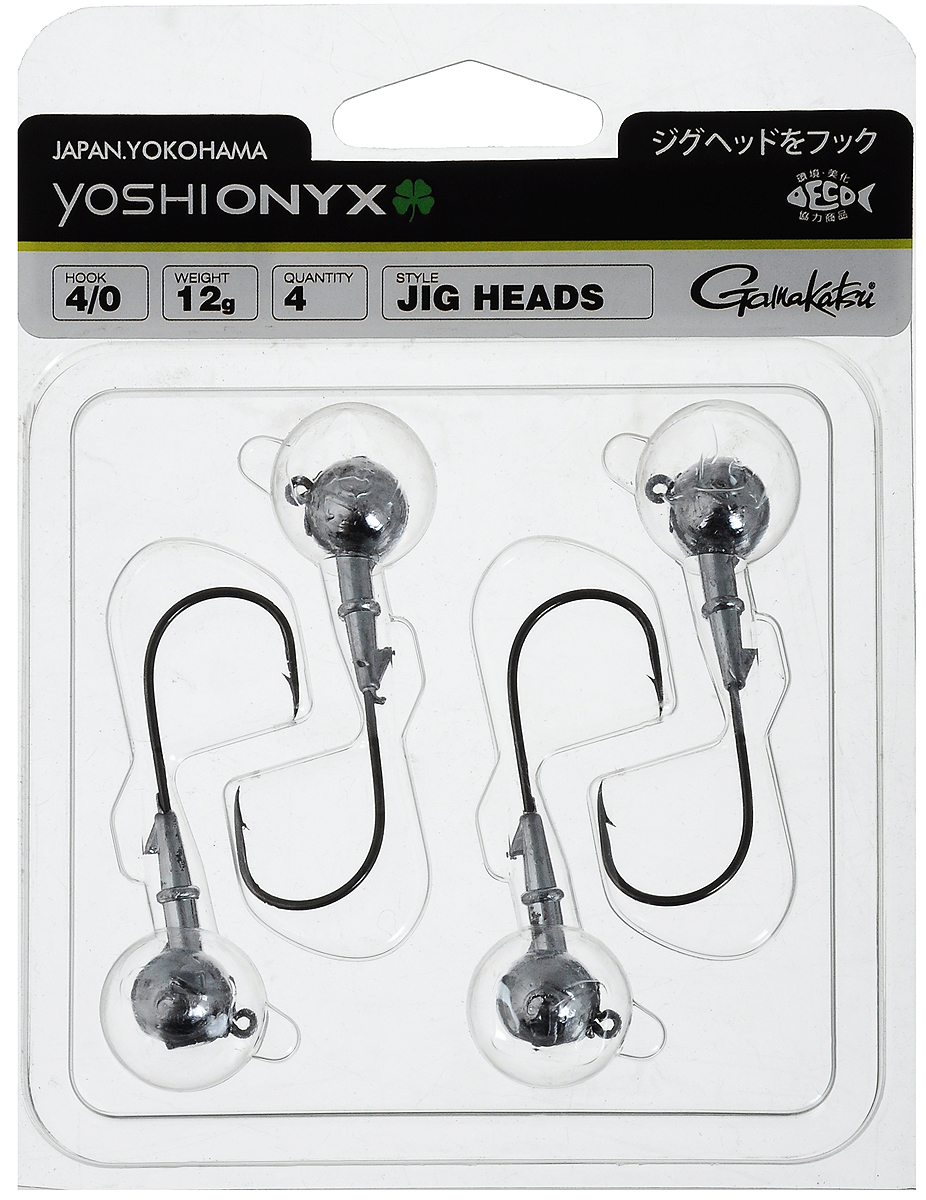 Джиг-головка Yoshi Onyx, крючок Gamakatsu 4/0, 12 г, 4 шт97998 Джиг-головка Yoshi Onyx, крючок Gamakatsu 4/0, 12 г, 4 шт97998Джиг-головки Yoshi Onyx предназначены в первую очередь для донной спиннинговой ловли - джиг спиннинга. Джиг головками оснащаются всевозможные мягкие приманки: виброхвосты, твистеры, силиконовые рачки и черви. Возможно их применение и с естественными насадками, к примеру, при ловле судака бортовой удочкой на мертвую рыбку или кусочки рыбы. Джиг-головка оснащена крючком Gamakatsu. Такой крючок прекрасно пробивает жесткую пасть крупного судака, щуки и сома. Вес: 12 г. Количество: 4 шт.