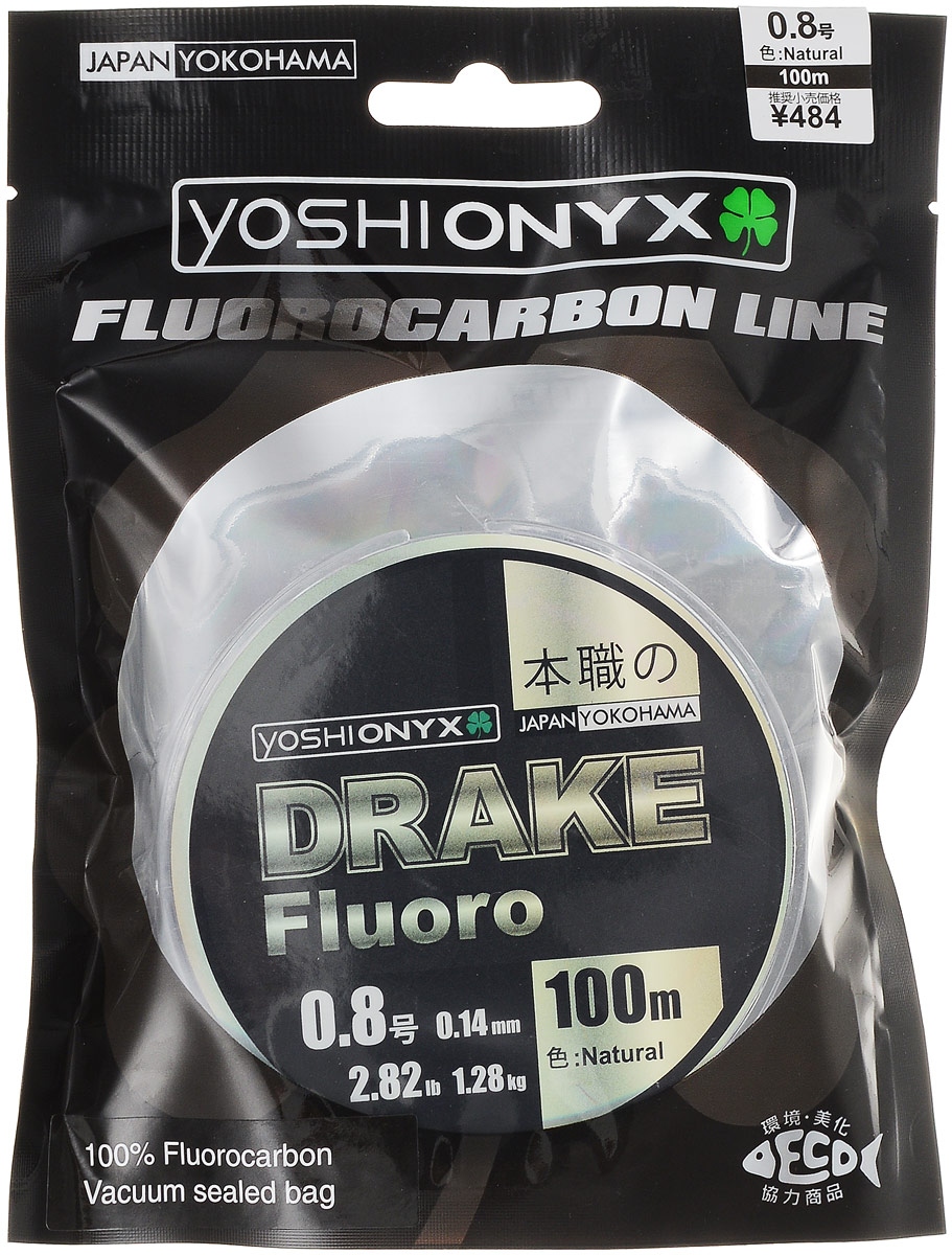 Леска Yoshi Onyx Drake Fluoro, цвет: прозрачный, 100 м, 0,14 мм, 1,28 кг89483 Леска Yoshi Onyx Drake Fluoro, цвет: прозрачный, 100 м, 0,14 мм, 1,28 кг89483Леска Yoshi Onyx Drake Fluoro - это полноценная флюорокарбоновая леска, предназначенная как для намотки на шпулю катушки, так и для монтажа разнообразных оснасток. Очень мягкая и скользкая флюорокарбоновая нить с невероятной легкостью проходит по кольцам удилища, что позволяет совершать исключительно дальние и точные забросы. Флюорокарбон обладает повышенной устойчивостью к истиранию, необычайно прочен, отличается малой растяжимостью, подходит для ловли крупной рыбы в сложных условиях. Идеален для использования на бейткастинговых (мультипликаторных) катушках в сочетании с крупными, упористыми приманками. Данная серия может применяться для ловли в самых сложных и суровых условиях, в местах с большим количеством коряжника, камней и ракушек. Drake Fluoro имеет превосходную чувствительность, что крайне необходимо при ловле аккуратно клюющей рыбы. Флюорокарбон фактически не видим в водной среде, а обладая большим, чем вода, удельным весом, легко тонет, создавая потрясающий контакт...