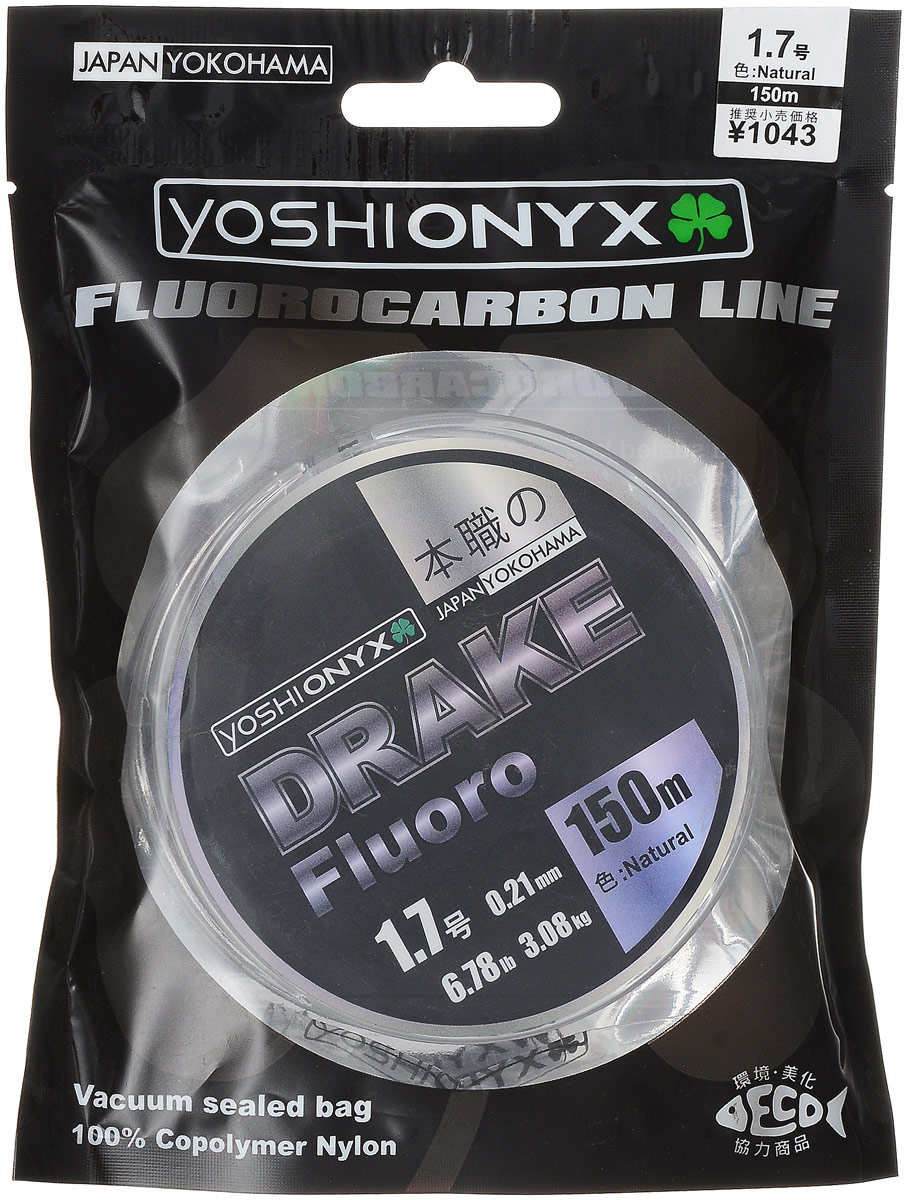 Леска Yoshi Onyx Drake Fluoro, цвет: прозрачный, 150 м, 0,21 мм, 3,08 кг89489 Леска Yoshi Onyx Drake Fluoro, цвет: прозрачный, 150 м, 0,21 мм, 3,08 кг89489Леска Yoshi Onyx Drake Fluoro - это полноценная флюорокарбоновая леска, предназначенная как для намотки на шпулю катушки, так и для монтажа разнообразных оснасток. Очень мягкая и скользкая флюорокарбоновая нить с невероятной легкостью проходит по кольцам удилища, что позволяет совершать исключительно дальние и точные забросы. Флюорокарбон обладает повышенной устойчивостью к истиранию, необычайно прочен, отличается малой растяжимостью, подходит для ловли крупной рыбы в сложных условиях. Идеален для использования на бейткастинговых (мультипликаторных) катушках в сочетании с крупными, упористыми приманками. Данная серия может применяться для ловли в самых сложных и суровых условиях, в местах с большим количеством коряжника, камней и ракушек. Drake Fluoro имеет превосходную чувствительность, что крайне необходимо при ловле аккуратно клюющей рыбы. Флюорокарбон фактически не видим в водной среде, а обладая большим, чем вода, удельным весом, легко тонет, создавая потрясающий контакт...