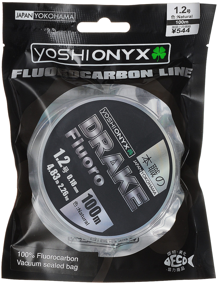 Леска Yoshi Onyx Drake Fluoro, цвет: прозрачный, 100 м, 0,18 мм, 2,26 кг89487 Леска Yoshi Onyx Drake Fluoro, цвет: прозрачный, 100 м, 0,18 мм, 2,26 кг89487Леска Yoshi Onyx Drake Fluoro - это полноценная флюорокарбоновая леска, предназначенная как для намотки на шпулю катушки, так и для монтажа разнообразных оснасток. Очень мягкая и скользкая флюорокарбоновая нить с невероятной легкостью проходит по кольцам удилища, что позволяет совершать исключительно дальние и точные забросы. Флюорокарбон обладает повышенной устойчивостью к истиранию, необычайно прочен, отличается малой растяжимостью, подходит для ловли крупной рыбы в сложных условиях. Идеален для использования на бейткастинговых (мультипликаторных) катушках в сочетании с крупными, упористыми приманками. Данная серия может применяться для ловли в самых сложных и суровых условиях, в местах с большим количеством коряжника, камней и ракушек. Drake Fluoro имеет превосходную чувствительность, что крайне необходимо при ловле аккуратно клюющей рыбы. Флюорокарбон фактически не видим в водной среде, а обладая большим, чем вода, удельным весом, легко тонет, создавая потрясающий контакт...
