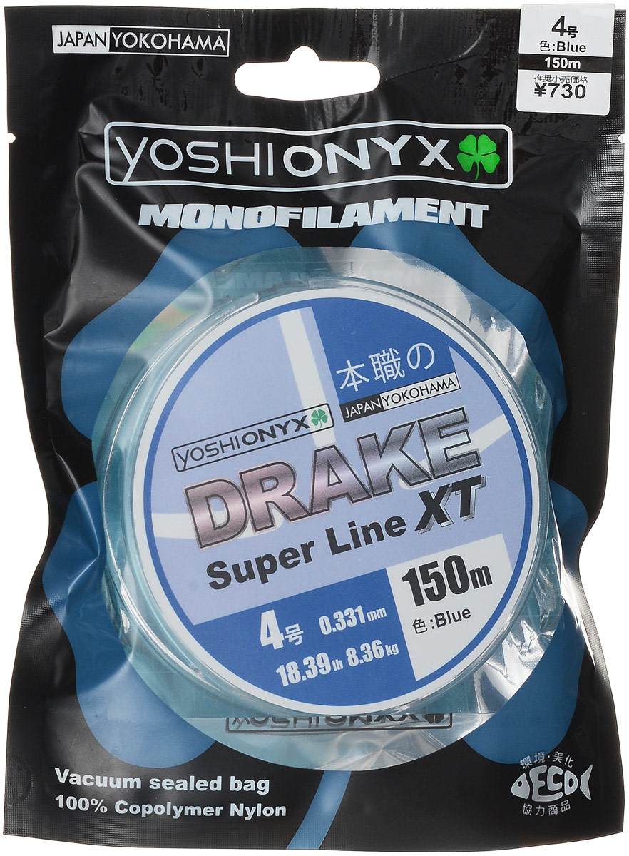 Леска Yoshi Onyx Drake Super Line XT, цвет: голубой, 150 м, 0,331 мм, 8,36 кг89480 Леска Yoshi Onyx Drake Super Line XT, цвет: голубой, 150 м, 0,331 мм, 8,36 кг89480Леска Yoshi Onyx Drake Super Line XT выполнена из голубого монофила (нейлон). Скользкий и мягкий, этот материал невероятно прочен и отлично выдерживает разрывную нагрузку на большинстве узлов. Леска обладает непревзойденными водоотталкивающими свойствами и практически незаметна в воде, что делает ее незаменимой при ловле в условии низких температур. Создана специально для ловли на различные искусственные приманки. Данная леска обладает повышенной устойчивостью к истиранию, прочностью и превосходной чувствительностью. Она очень эластичная, практически не имеет памяти, строго соответствует заявленным тестовым нагрузкам и диаметру.