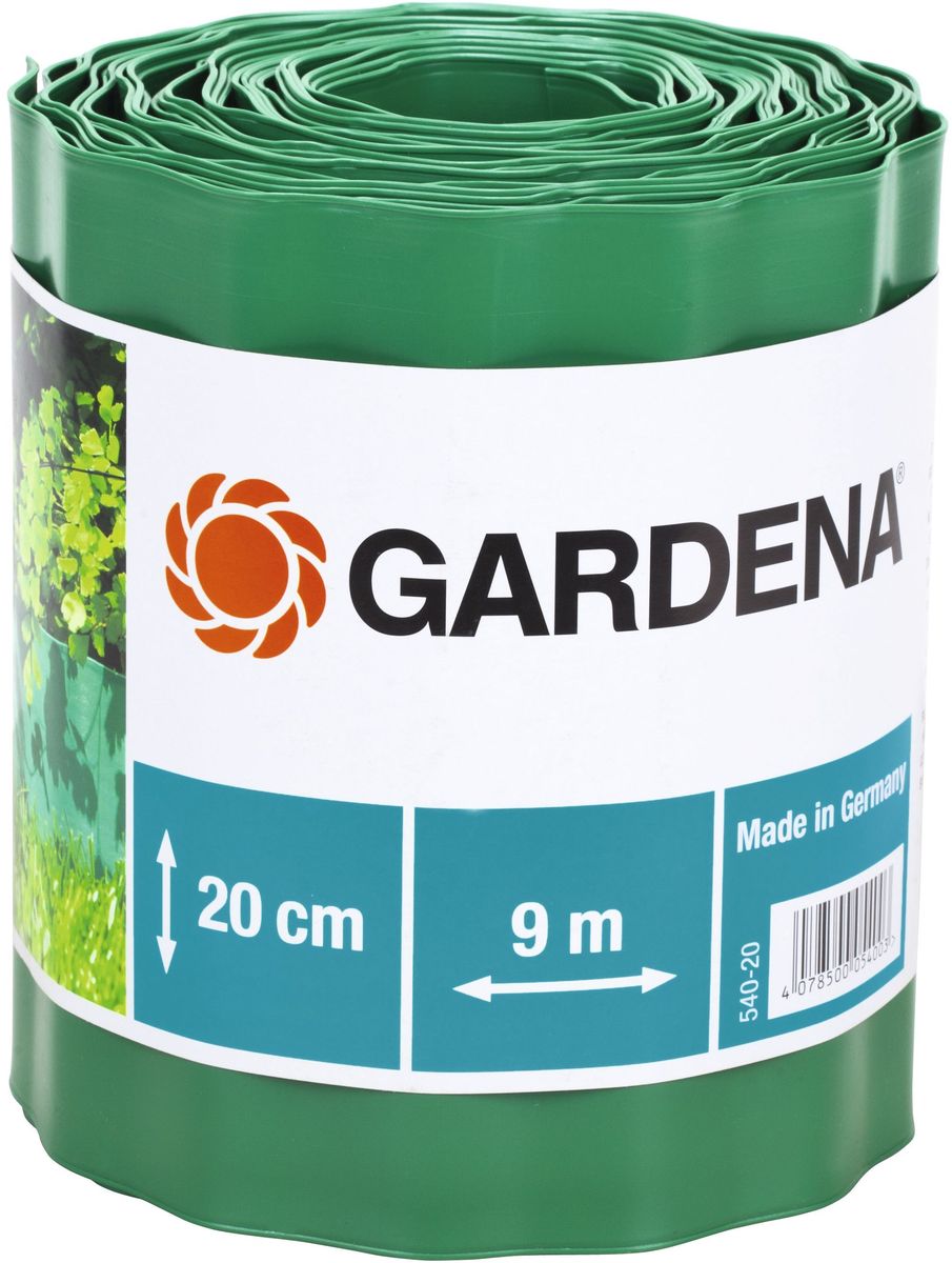 Бордюр Gardena, цвет: зеленый, ширина 20 см, длина 9 м00540-20.000.00 Бордюр Gardena, цвет: зеленый, ширина 20 см, длина 9 м00540-20.000.00Бордюр GARDENA, выполненный из высококачественного пластика, обеспечивает чистоту краев газона. Четкая граница предотвращает чрезмерный рост растительности и распространение корней. В рулоне 9 м бордюра высотой 9 см, 15 см или 20 см.