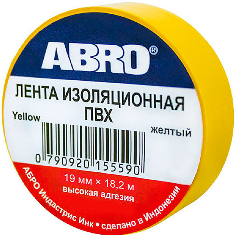 Изолента Abro, цвет: желтый, 19 мм х 18,2 мET-912-20-YE-R Изолента Abro, цвет: желтый, 19 мм х 18,2 мET-912-20-YE-RПредназначение: - Изоляция проводов низкого напряжения. - Намотка пучков проводки - Маркирование Преимущества: -Эластичная -Устойчива к растяжению -Имеет высокую адгезию