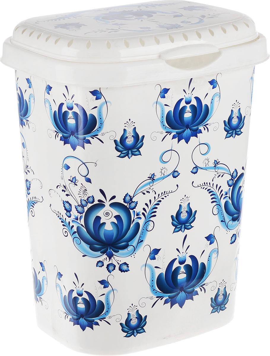 Корзина для белья Violet Гжель, с крышкой, цвет: белый, синий, 55 л1960/78 Корзина для белья Violet Гжель, с крышкой, цвет: белый, синий, 55 л1960/78Вместительная корзина Violet Гжель, изготовленная из прочного цветного пластика, оформлена цветочными узорами и оснащена откидной крышкой. Изделие отлично подойдет для хранения белья перед стиркой. Такая корзина для белья прекрасно впишется в интерьер ванной комнаты.
