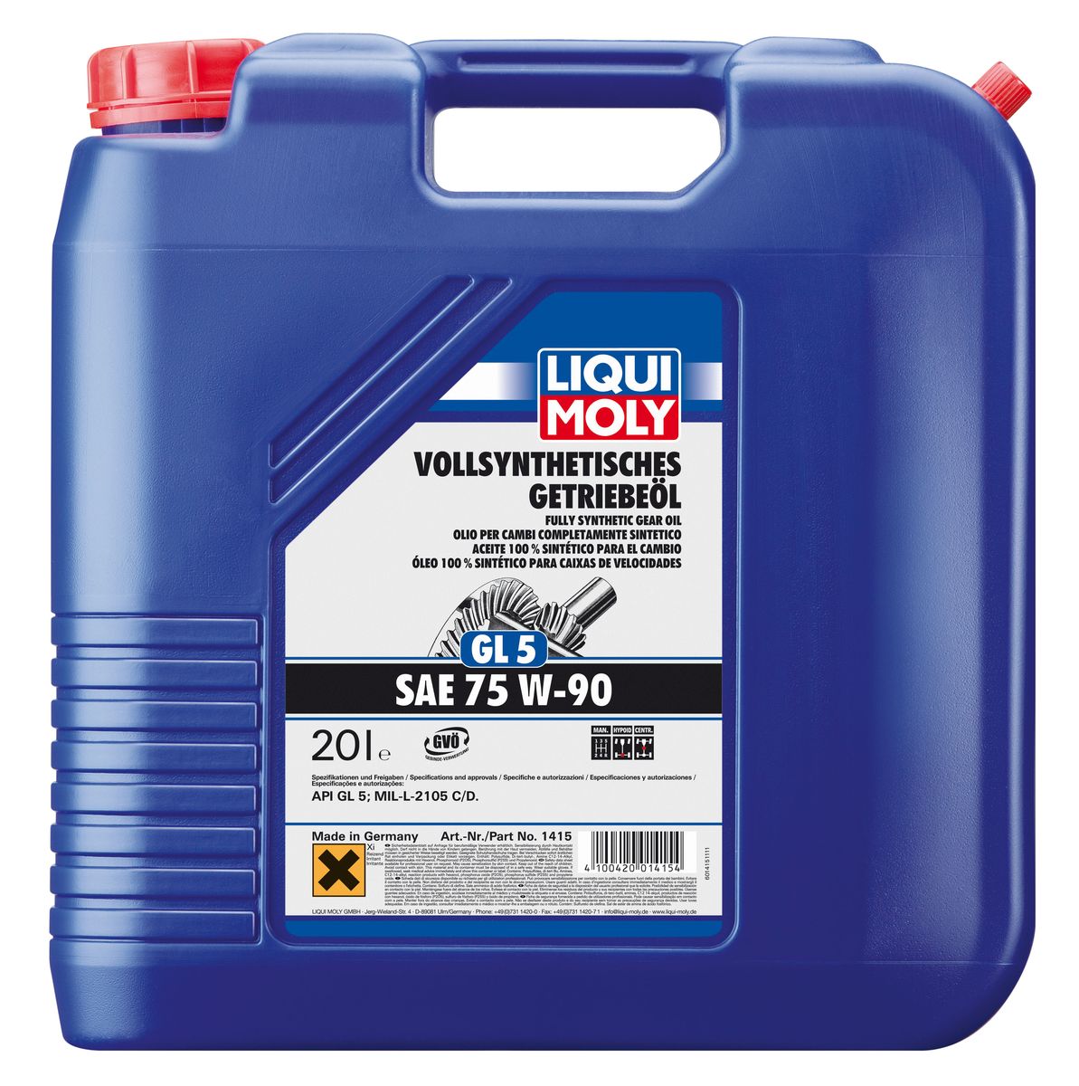 Масло трансмиссионное Liqui Moly Vollsynthetisches Getriebeoil, синтетическое, 75W-90, GL-5, 20 л1415 Масло трансмиссионное Liqui Moly Vollsynthetisches Getriebeoil, синтетическое, 75W-90, GL-5, 20 л1415Масло трансмиссионное Liqui Moly Vollsynthetisches Getriebeoil отвечает требованиям международных классификаций трансмиссионных масел для гипоидных редукторов ведущих мостов. Масло обеспечивает надежную защиту от износа в широком диапазоне температур. В масле Vollsynthetisches Getriebeoil GL-5 75W-90 используются только высококачественные синтетические базовые компоненты, отличающиеся отличной стойкостью к старению и превосходными низкотемпературными свойствами. Масло содержит специальный пакет присадок, обеспечивающий высочайшую защиту гипоидных передач от износа. Особенности: - Обеспечивает отличную работу агрегатов трансмиссии в широком температурном диапазоне - Гарантирует оптимальное смазывание деталей при самых экстремальных нагрузках Допуск: -API: GL-5 -MIL-L: 2105 C/2105 D