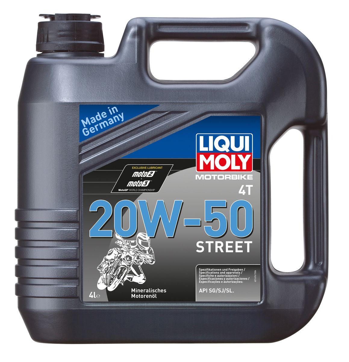 Масло моторное Liqui Moly Motorbike 4T Street, минеральное, 20W-50, 4 л1696 Масло моторное Liqui Moly Motorbike 4T Street, минеральное, 20W-50, 4 л1696Масло моторное Liqui Moly Motorbike 4T Street предназначено для эксплуатации шоссейной мототехники на дорогах с твердым покрытием. Универсального применения, преимущественно для низкооборотных мотодвигателей с воздушным охлаждением. Для классических и коллекционных ретро-мотоциклов. Использована высоковязкая минеральная базовая основа, обладающая стойкостью к перегреву и потере вязкости. Современный пакет присадок обеспечивает отменную совместимость с фрикционными материалами и оптимальное смазывание как двигателя, так и коробки передач мототехники. Уменьшает шумы в работе. Высоковязкая минеральная базовая основа в сочетании с современными присадками обеспечивает: - повышенное давление в системе смазки, - отличное смазывание двигателя и КПП, - отличные антипенные свойства, - максимальную защиту двигателя от износа, - снижение шума в работе агрегатов, - малый расход масла на угар, - длительный срок службы...