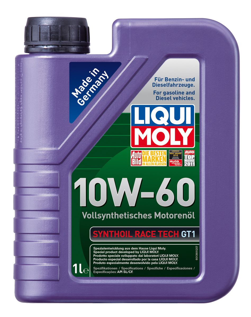 Масло моторное Liqui Moly Synthoil Race Tech GT1, синтетическое, 10W-60, 1 л1943 Масло моторное Liqui Moly Synthoil Race Tech GT1, синтетическое, 10W-60, 1 л1943Масло моторное Liqui Moly Synthoil Race Tech GT1 - 100% синтетическое моторное масло на базе полиальфаолефинов (ПАО) для спортивных автомобилей со специально подготовленными моторами. Свойства ПАО-синтетики и высокая вязкость позволяют обеспечить необходимую смазку и защиту деталей двигателя в условиях экстремальных нагрузок на двигатель, характерных для спорта. Использование новейших, полностью синтетических компонентов базового масла и специальных технологий в области создания присадок формирует на поверхностях деталей прочнейшую смазочную пленку, которая гарантирует непревзойденную защиту всех деталей двигателя, в том числе от пиковых перегрузок и разрушительного воздействия высоких температур. Особенности: - Высочайшая стабильность к экстремально высоким рабочим температурам - Чрезвычайно малые потери масла на испарение - Надежное поступление масла ко всем деталям двигателя даже в экстремальных условиях автогонок - Высочайшие защитные...