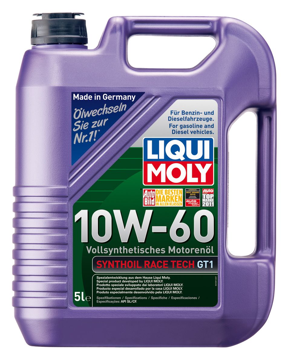 Масло моторное Liqui Moly Synthoil Race Tech GT1, синтетическое, 10W-60, 5 л1944 Масло моторное Liqui Moly Synthoil Race Tech GT1, синтетическое, 10W-60, 5 л1944Масло моторное Liqui Moly Synthoil Race Tech GT1 - 100% синтетическое моторное масло на базе полиальфаолефинов (ПАО) для спортивных автомобилей со специально подготовленными моторами. Свойства ПАО-синтетики и высокая вязкость позволяют обеспечить необходимую смазку и защиту деталей двигателя в условиях экстремальных нагрузок на двигатель, характерных для спорта. Использование новейших, полностью синтетических компонентов базового масла и специальных технологий в области создания присадок формирует на поверхностях деталей прочнейшую смазочную пленку, которая гарантирует непревзойденную защиту всех деталей двигателя, в том числе от пиковых перегрузок и разрушительного воздействия высоких температур. Особенности: - Высочайшая стабильность к экстремально высоким рабочим температурам - Чрезвычайно малые потери масла на испарение - Надежное поступление масла ко всем деталям двигателя даже в экстремальных условиях автогонок - Высочайшие защитные...