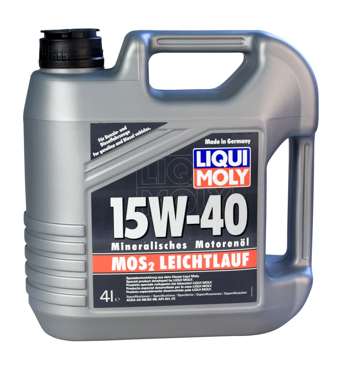 Масло моторное Liqui Moly MoS2 Leichtlauf, минеральное, 15W-40, 4 л1949 Масло моторное Liqui Moly MoS2 Leichtlauf, минеральное, 15W-40, 4 л1949Масло моторное Liqui Moly MoS2 Leichtlauf - моторное масло на минеральной основе высших сортов с добавлением дисульфида молибдена (MoS2) - визитной карточки компании Liqui Moly, эффективность рецептуры которой проверена десятилетиями. Масло предназначено для подержанных автомобилей с большим пробегом, где требуется максимальная защита. Оптимальное содержание присадок, а также смазывающего материала обеспечивает отличные смазывающие свойства масла при самых критических нагрузках и длительных интервалах смены масла. Особенности: - Очень высокий уровень защиты от износа - Надежное поступление масла к деталям двигателя во всем диапазоне рабочих температур - Оптимальная чистота двигателя - Проверено на системах с турбинами, компрессорами и катализаторами Проверенные временем защитные свойства моторного масла Leichtlauf с легендарной присадкой на основе MoS2 15W-40 позволяют быть уверенным в надежной защите двигателя...