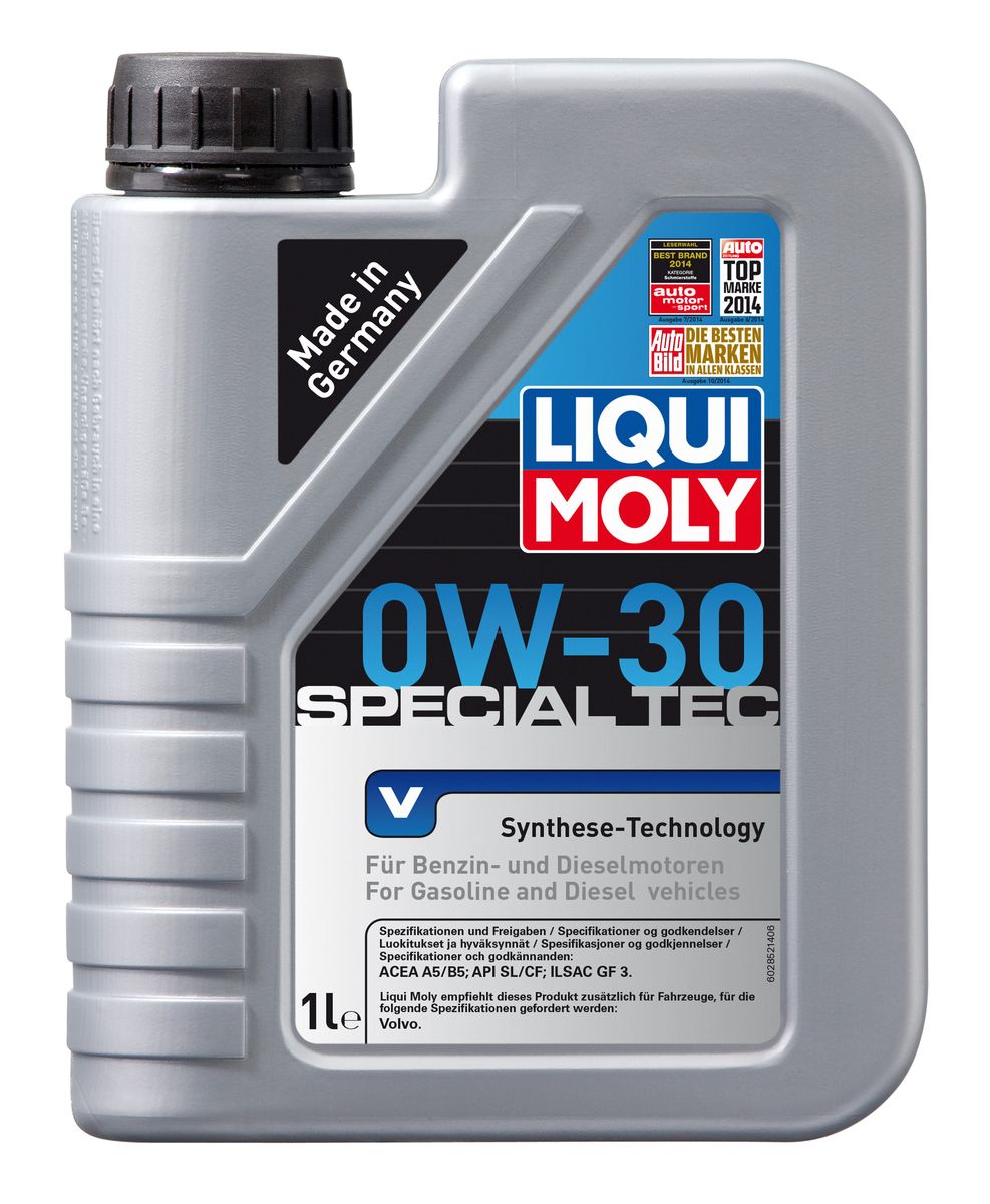 Масло моторное Liqui Moly Special Tec V, НС-синтетическое, 0W-30, 1 л2852 Масло моторное Liqui Moly Special Tec V, НС-синтетическое, 0W-30, 1 л2852Масло моторное Liqui Moly Special Tec V рекомендуется для автомобилей Volvo. НС-синтетическое легкотекучее моторное масло обладает отличной термоокислительной стабильностью, эффективно снижает износ, уменьшает потери на трение, предотвращает загрязнение двигателя. Оптимально для современных двигателей с управлением фазами ГРМ и высотой подъема клапанов, турбонаддувом, интеркулером, охлаждением газов рециркуляции. Используемая в Special Tec V рецептура базовых компонентов на основе новейших технологий синтеза, обеспечивает высочайшие защитные свойства в сочетании с отличными низкотемпературными характеристиками масла. Использование современного пакета присадок обеспечивает исключительную защиту от износа и снижение расхода топлива. Особенности: - Отличные пусковые свойства в мороз - Быстрое поступление масла ко всем деталям двигателя при низких температурах - Сокращает расход топлива и эмиссию выхлопных газов - Высокая смазывающая способность ...