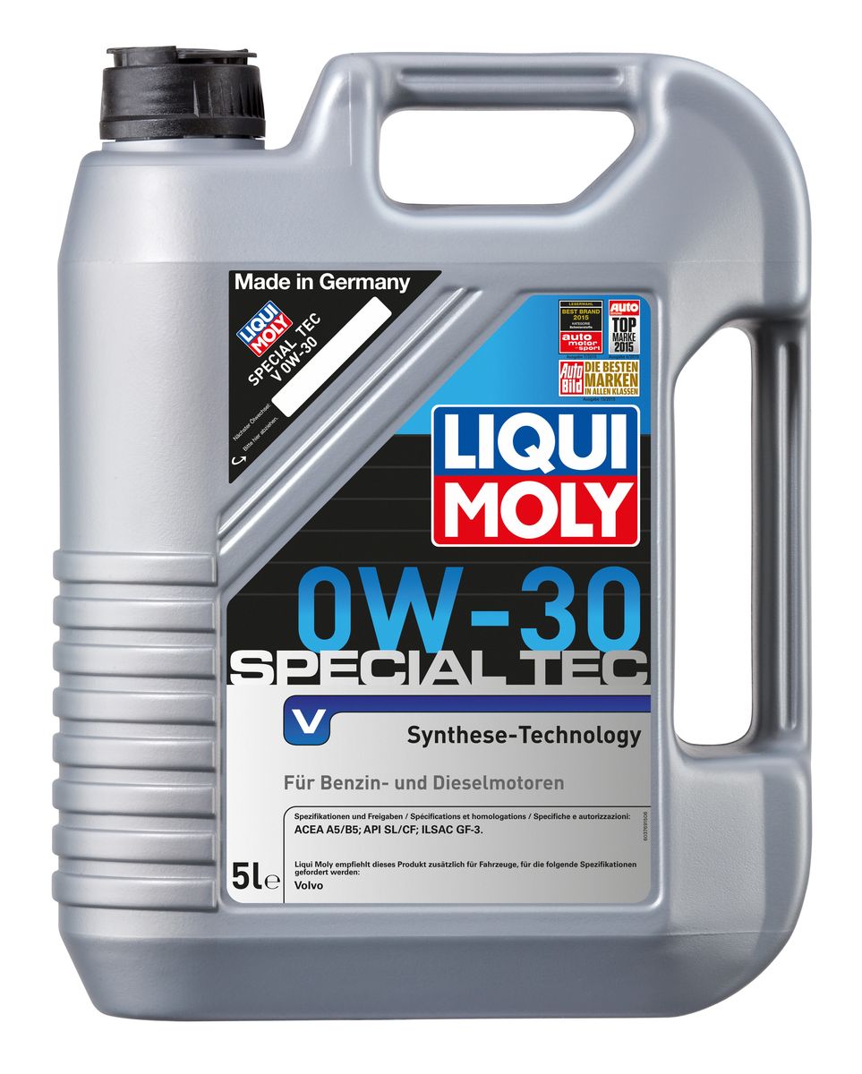 Масло моторное Liqui Moly Special Tec V, НС-синтетическое, 0W-30, 5 л2853 Масло моторное Liqui Moly Special Tec V, НС-синтетическое, 0W-30, 5 л2853Масло моторное Liqui Moly Special Tec V рекомендуется для автомобилей Volvo. НС-синтетическое легкотекучее моторное масло обладает отличной термоокислительной стабильностью, эффективно снижает износ, уменьшает потери на трение, предотвращает загрязнение двигателя. Оптимально для современных двигателей с управлением фазами ГРМ и высотой подъема клапанов, турбонаддувом, интеркулером, охлаждением газов рециркуляции. Используемая в Special Tec V рецептура базовых компонентов на основе новейших технологий синтеза, обеспечивает высочайшие защитные свойства в сочетании с отличными низкотемпературными характеристиками масла. Использование современного пакета присадок обеспечивает исключительную защиту от износа и снижение расхода топлива. Особенности: - Отличные пусковые свойства в мороз - Быстрое поступление масла ко всем деталям двигателя при низких температурах - Сокращает расход топлива и эмиссию выхлопных газов - Высокая смазывающая способность ...