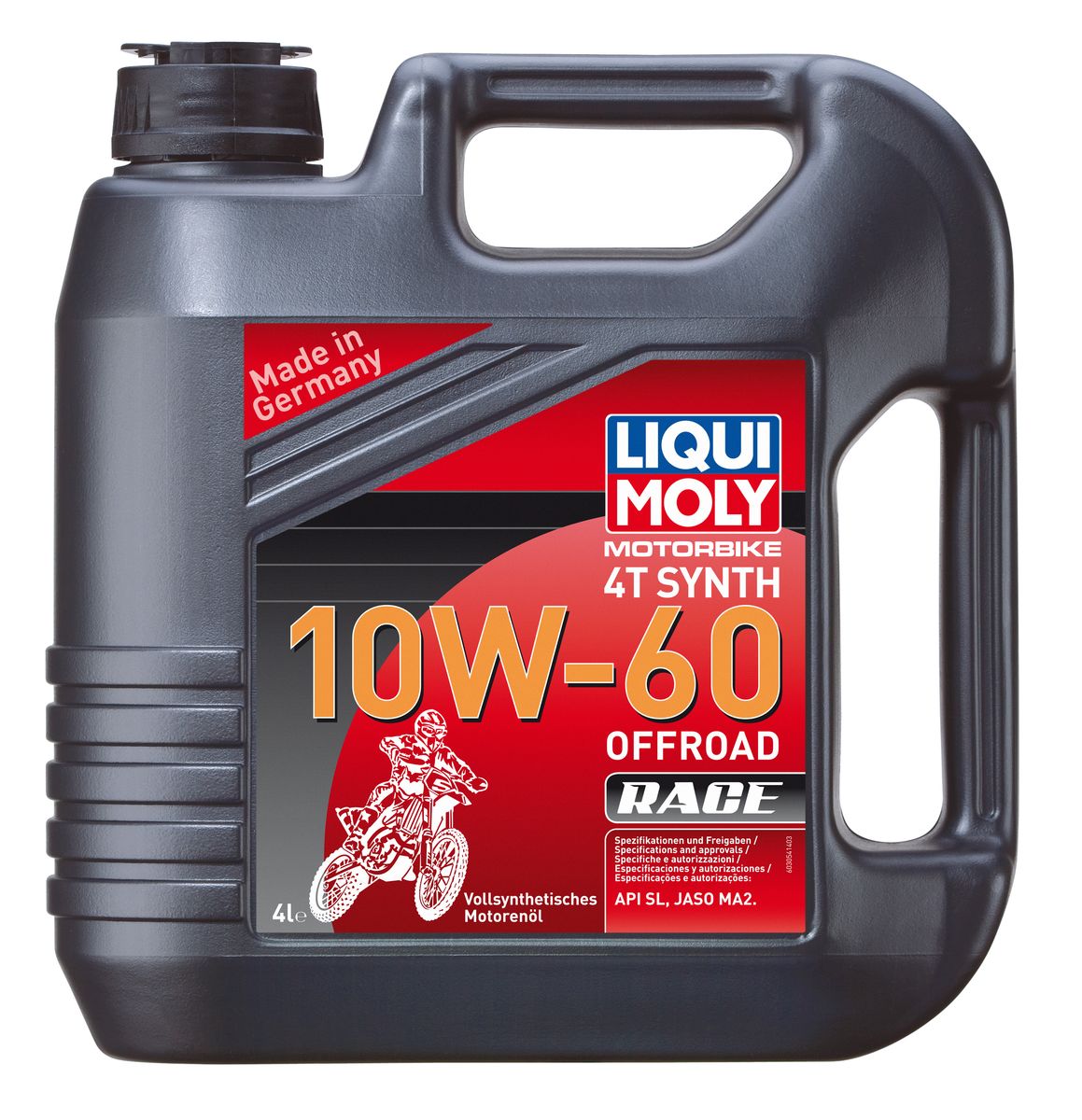 Масло моторное Liqui Moly Motorbike 4T Synth Offroad Race, синтетическое, 10W-60, 4 л3054 Масло моторное Liqui Moly Motorbike 4T Synth Offroad Race, синтетическое, 10W-60, 4 л3054Масло моторное Liqui Moly Motorbike 4T Synth Offroad Race предназначено для эксплуатации гоночной мототехники на бездорожье. Универсального применения для специально подготовленных двигателей мотоциклов для мотокросса, эндуро, квадроциклов, SxS, снегоходов. Для высоконагруженных мотоциклетных двигателей с мокрым и сухим сцеплением, воздушного и водяного охлаждения. Современная формула, сочетающая высокостабильную ПАО-базовую основу с современными присадками. Совместимо с фрикционными материалами сцепления даже на особо мощных мотоциклетных двигателях. Отменно противостоит повышенным температурам и перегреву. Особо эффективно в условиях запыленности. Хорошо отделяет воду. Подобранная вязкость гарантирует оптимальную защиту двигателя от прихвата и задиров. Максимальная защита от перегрева, выдерживает температуры до 180°С в поддоне. Универсального использования, в том числе на двигателях с большим пробегом. Полностью синтетическая базовая основа обеспечивает: ...