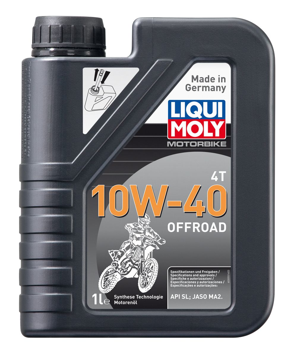 Масло моторное Liqui Moly Motorbike 4T Offroad, НС-синтетическое, 10W-40, 1 л3055 Масло моторное Liqui Moly Motorbike 4T Offroad, НС-синтетическое, 10W-40, 1 л3055Масло моторное Liqui Moly Motorbike 4T Offroad предназначено для эксплуатации разнообразной мототехники на бездорожье. Универсального применения. Для высоконагруженных мотоциклетных двигателей с мокрым и сухим сцеплением, воздушного и водяного охлаждения. Использована НС-синтетическая базовая основа, сочетающая отличные противоизносные свойства с высоким индексом вязкости. Современный пакет присадок обеспечивает отменную совместимость с фрикционными материалами и оптимальное смазывание как двигателя, так и коробки передач мототехники. Стойко к тяжелым условиям: перегреву, попаданию воды, пыли. Всесезонное. НС-синтетическая базовая основа в сочетании с современными присадками обеспечивает: - оптимальное давление в системе смазки; - стабильное смазывание двигателя и КПП; - отличную стойкость к высоким температурам, попаданию воды и пыли; - высокую защиту двигателя от износа; - снижение шума в работе агрегатов; ...