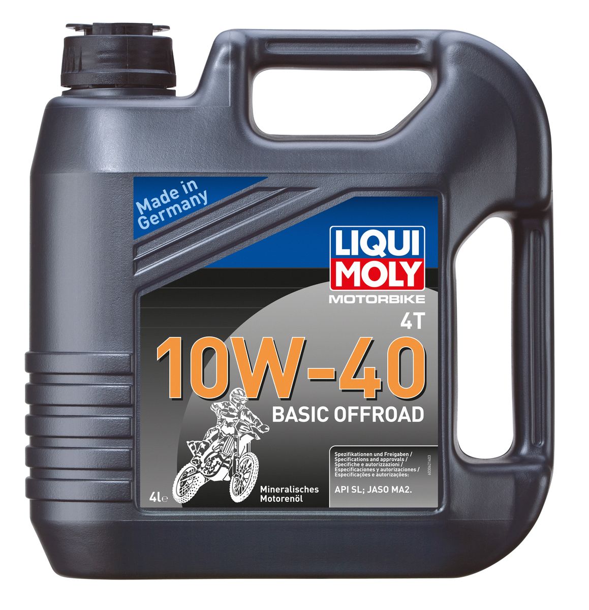 Масло моторное Liqui Moly Motorbike 4T Basic Offroad, минеральное, 10W-40, 4 л3062 Масло моторное Liqui Moly Motorbike 4T Basic Offroad, минеральное, 10W-40, 4 л3062Масло моторное Liqui Moly Motorbike 4T Basic Offroad предназначено для эксплуатации разнообразной мототехники на бездорожье. Универсального применения, оптимально для сервисного использования. Для высоконагруженных мотоциклетных двигателей с мокрым и сухим сцеплением, воздушного и водяного охлаждения. Используется высококачественная минеральная базовая основа. Современный пакет присадок обеспечивает совместимость с фрикционными материалами и оптимальное смазывание как двигателя, так и коробки передач мототехники. Стойко к тяжелым условиям: перегреву, попаданию воды, пыли. Всесезонное. Минеральная базовая основа в сочетании с современными присадками обеспечивает: - стабильное давление в системе смазки; - эффективное смазывание двигателя и КПП; - высокую стойкость к высоким температурам, попаданию воды и пыли; - защиту двигателя и КПП от износа; - универсальность применения; - стандартный срок службы масла. ...