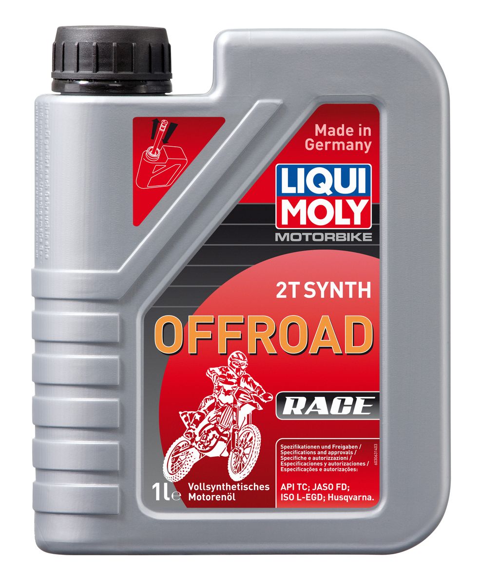 Масло моторное Liqui Moly Motorbike 2T Synth Offroad Race, синтетическое, 1 л3063 Масло моторное Liqui Moly Motorbike 2T Synth Offroad Race, синтетическое, 1 л3063Масло моторное Liqui Moly Motorbike 2T Synth Offroad Race предназначено для эксплуатации высокофорсированной двухтактной мототехники в условиях бездорожья. Комбинация полностью синтетической базы и современных присадок гарантирует максимальную защиту двигателя на любых оборотах и нагрузках. Бездымно сгорает, не дает нагаров в двигателе и глушителе. Повышает мощность двигателя. Поддерживает чистоту свечей. Самосмешиваемо с топливом, используется для раздельной и смешанной систем подачи топлива. Отлично прокачивается. Защищает от коррозии. Красного цвета. Полностью синтетическая базовая основа в сочетании с современными присадками обеспечивает: - безупречную чистоту двигателя, свечей зажигания, мощностного клапана и глушителя; - отличную защиту от износа, задиров и прихватов; - бездымное сгорание; - низкую концентрацию масла в смеси с топливом; - максимальную защиту от коррозии; - стойкость к высоким оборотам и...