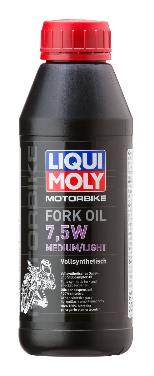 Масло для вилок и амортизаторов Liqui Moly Motorbike Fork Oil Medium/Light, синтетическое, 7,5W, 500 мл3099 Масло для вилок и амортизаторов Liqui Moly Motorbike Fork Oil Medium/Light, синтетическое, 7,5W, 500 мл3099Масло для вилок и амортизаторов Liqui Moly Motorbike Fork Oil Medium/Light - 100% ПАО-синтетическое масло для использования в качестве демпфирующей жидкости в гидравлических амортизаторах мотоциклов и другой мототехники. Обладает малой вязкостью, оптимально для использования в подвесках с увеличенным ходом, согласно рекомендациям производителей. Препятствует вспениванию, облегчает ход вилки, снижает износ. Обеспечивает плавный ход и отличную амортизацию. Повышает безопасность езды.