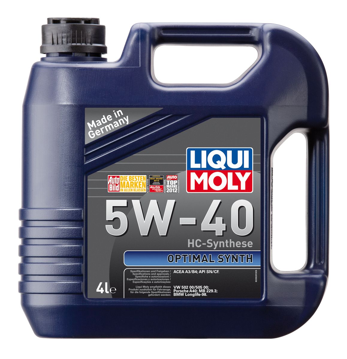 Масло моторное Liqui Moly Optimal Synth, НС-синтетическое, 5W-40, 4 л3926 Масло моторное Liqui Moly Optimal Synth, НС-синтетическое, 5W-40, 4 л3926Масло моторное Liqui Moly Optimal Synth - это HC-синтетическое моторное масло с адаптированным для российских условий пакетом присадок. Благодаря новейшим технологиям синтеза и вязкости 5W-40 масло обеспечивает высокий уровень защиты и оптимальное смазывание деталей двигателя. Масло удовлетворяет современным международным стандартам API/ACEA. Масло создано на основе базовых компонентов, произведенных по технологии HC-синтеза, с учетом самых высоких требований, предъявляемых современными и мощными бензиновыми и дизельными двигателями. Оно обеспечивает отличную смазку при любых условиях эксплуатации. Одновременно снижается до минимума трение, в результате чего уменьшается расход топлива. Особенности: - Быстрое поступление масла к деталям двигателя при низких температурах - Надежная защита от износа - Низкий расход масла - Оптимальная чистота двигателя - Экономия топлива и снижение вредных выбросов - Проверено на турбированных двигателях...