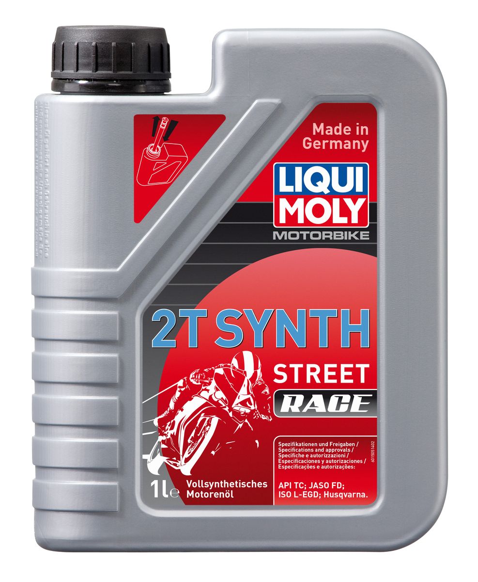 Масло моторное Liqui Moly Motorbike 2T Synth Street Race, синтетическое, 1 л3980 Масло моторное Liqui Moly Motorbike 2T Synth Street Race, синтетическое, 1 л3980Масло моторное Liqui Moly Motorbike 2T Synth Street Race предназначено для эксплуатации высокофорсированной двухтактной мототехники на дорогах и трассах с твердым покрытием. Комбинация полностью синтетической базы и современных присадок гарантирует максимальную защиту двигателя на любых оборотах и нагрузках. Бездымно сгорает, не дает нагаров в двигателе и глушителе. Повышает мощность двигателя. Поддерживает чистоту свечей. Самосмешиваемо с топливом, используется для раздельной и смешанной систем подачи топлива. Отлично прокачивается. Защищает от коррозии. Красного цвета. Полностью синтетическая базовая основа в сочетании с современными присадками обеспечивает: - безупречную чистоту двигателя, свечей зажигания, мощностного клапана и глушителя; - отличную защиту от износа, задиров и прихватов; - бездымное сгорание; - низкую концентрацию масла в смеси с топливом; - оптимальную защиту от коррозии; - стойкость к высоким оборотам и...