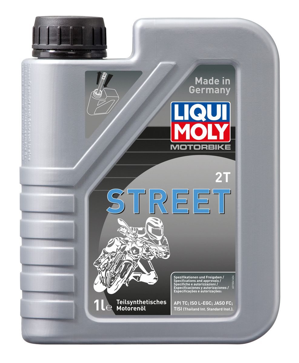 Масло моторное Liqui Moly Motorbike 2T Street, полусинтетическое, 1 л3981 Масло моторное Liqui Moly Motorbike 2T Street, полусинтетическое, 1 л3981Масло моторное Liqui Moly Motorbike 2T Street предназначено для эксплуатации высокофорсированной двухтактной мототехники на дорогах с твердым покрытием. Комбинация полусинтетической базы и современных присадок гарантирует оптимальную защиту двигателя на повышенных оборотах и нагрузках. Бездымно сгорает, не дает нагаров в двигателе и глушителе. Самосмешиваемо с топливом, используется для раздельной и смешанной систем подачи топлива. Защищает от коррозии. Красного цвета. Полусинтетическая базовая основа в сочетании с современными присадками обеспечивает: - чистоту двигателя, свечей зажигания, мощностного клапана и глушителя; - защиту от износа, задиров и прихватов; - бездымное сгорание; - защиту от коррозии; - стойкость к повышенным оборотам и температурам. Использование масла Motorbike 2T Street обеспечивает долговременную работу стандартных 2Т двигателей шоссейной мототехники. Для двигателей с водяным и воздушным...