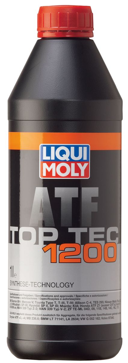 Масло трансмиссионное Liqui Moly Top Tec ATF 1200, НС-синтетическое, 1 л7502 Масло трансмиссионное Liqui Moly Top Tec ATF 1200, НС-синтетическое, 1 л7502Масло трансмиссионное Liqui Moly Top Tec ATF 1200 отвечает требованиям производителей трансмиссий как для грузовых, так и для легковых автомобилей. HC-синтетическая универсальная жидкость создана по специальной рецептуре, позволяющей соответствовать требованиям многочисленных производителей агрегатов и транспортных средств, даже в самых тяжелых условиях эксплуатации и при сильных температурных колебаниях. Top Tec ATF 1200 создано на базе высококачественных масел HC-синтеза и специального пакета присадок, обеспечивающего адаптивный коэффициент трения, отличную совместимость с материалами фрикционов и гарантирующего максимальную универсальность применения. Особенности: - Имеет очень высокий индекс вязкости - Гарантирует очень высокую тепловую стабильность - Обладает отличными низкотемпературными свойствами - Универсально применимо Допуск: -Dexron: III H -JASO: 1A -Caterpillar: TO-2 -Ford: Mercon V...