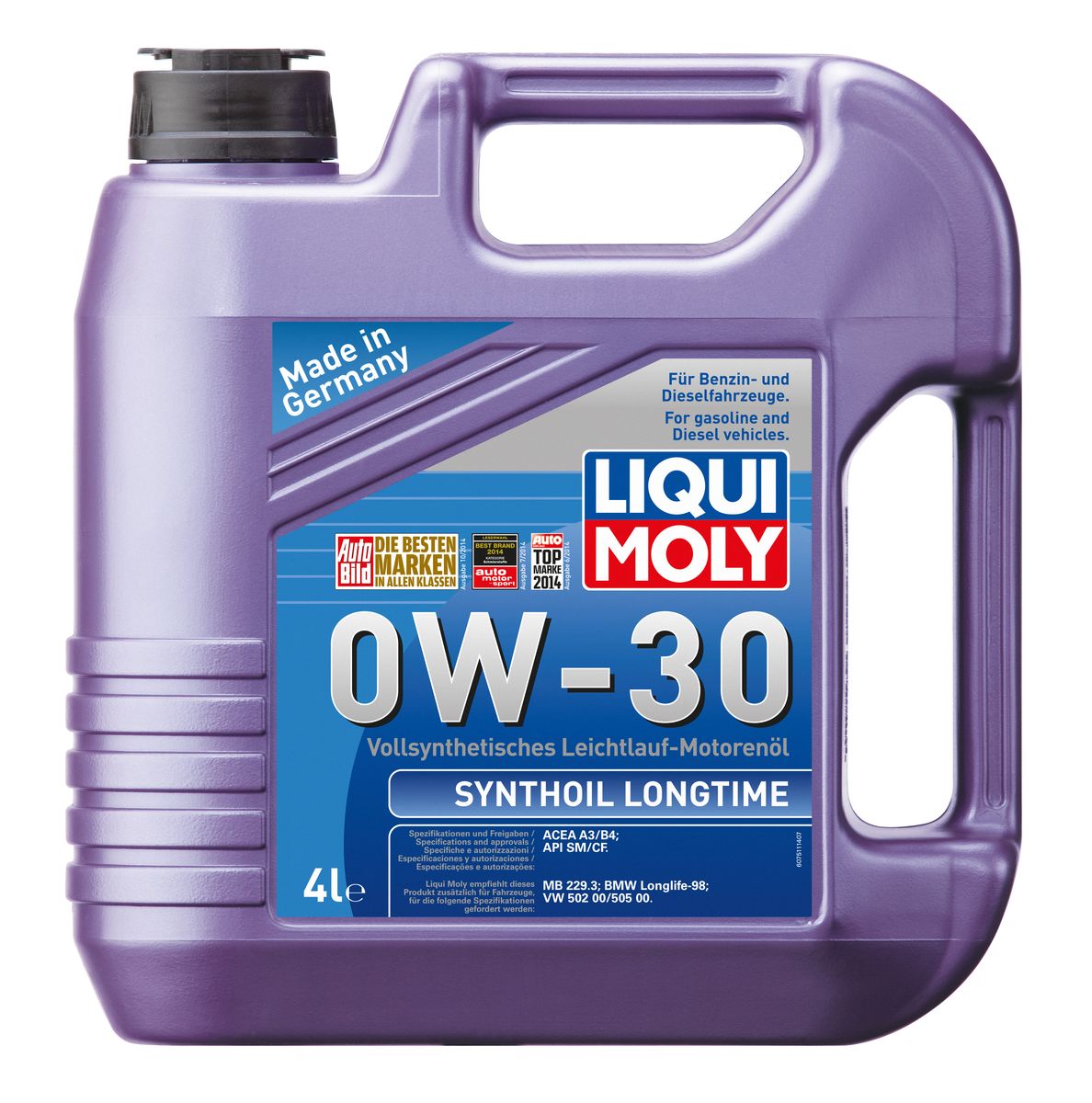 Масло моторное Liqui Moly Synthoil Longtime, синтетическое, 0W-30, 4 л7511 Масло моторное Liqui Moly Synthoil Longtime, синтетическое, 0W-30, 4 л7511Масло моторное Liqui Moly Synthoil Longtime - 100% синтетическое универсальное моторное масло на базе полиальфаолефинов (ПАО) для большинства автомобилей, для которых требования к маслам опираются на международные классификации API и ACEA. Класс вязкости 0W-30 моторного масла на ПАО-базе оптимален для эксплуатации в холодных условиях, обеспечивая уверенный пуск двигателя даже в сильный мороз и высокий уровень энергосбережения (и экономии топлива). Особенности: - Отличные пусковые свойства в мороз - Быстрое поступление масла ко всем деталям двигателя при низких температурах - Высокие показатели по экономии топлива - Высокая смазывающая способность - Замечательная термоокислительная стабильность и устойчивость к старению - Оптимальная чистота двигателя - Протестировано и совместимо с катализаторами и турбонаддувом - Высокая стабильность при высоких температурах - Очень низкий расход масла Допуск: -API: CF/SM ...