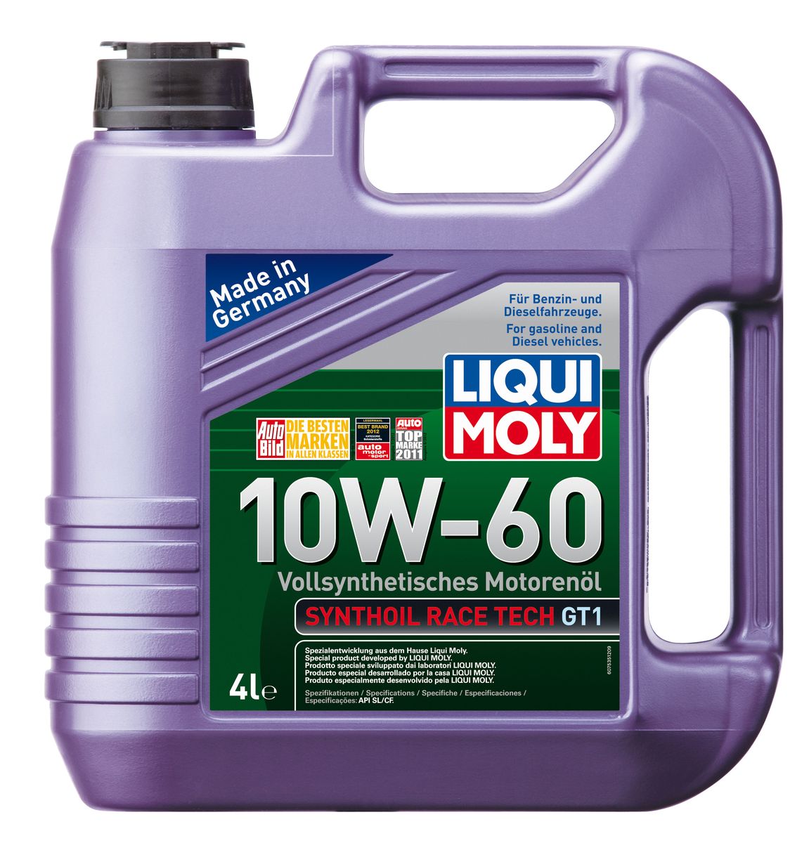 Масло моторное Liqui Moly Synthoil Race Tech GT1, синтетическое, 10W-60, 4 л7535 Масло моторное Liqui Moly Synthoil Race Tech GT1, синтетическое, 10W-60, 4 л7535Масло моторное Liqui Moly Synthoil Race Tech GT1 - 100% синтетическое моторное масло на базе полиальфаолефинов (ПАО) для спортивных автомобилей со специально подготовленными моторами. Свойства ПАО-синтетики и высокая вязкость позволяют обеспечить необходимую смазку и защиту деталей двигателя в условиях экстремальных нагрузок на двигатель, характерных для спорта. Использование новейших, полностью синтетических компонентов базового масла и специальных технологий в области создания присадок формирует на поверхностях деталей прочнейшую смазочную пленку, которая гарантирует непревзойденную защиту всех деталей двигателя, в том числе от пиковых перегрузок и разрушительного воздействия высоких температур. Особенности: - Высочайшая стабильность к экстремально высоким рабочим температурам - Чрезвычайно малые потери масла на испарение - Надежное поступление масла ко всем деталям двигателя даже в экстремальных условиях автогонок - Высочайшие защитные...