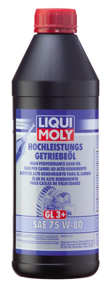 Масло трансмиссионное Liqui Moly Hochleistungs-Getriebeoil, НС-синтетическое, 75W-80, GL-3+, 1 л7584 Масло трансмиссионное Liqui Moly Hochleistungs-Getriebeoil, НС-синтетическое, 75W-80, GL-3+, 1 л7584Масло трансмиссионное Liqui Moly Hochleistungs-Getriebeoil отвечает требованиям производителей коробок передач как для грузовых, так и для легковых автомобилей. HC-синтетическое маловязкое трансмиссионное масло предназначено для использования в механических и роботизированных коробках передач легковых и грузовых автомобилей со специальными требованиями к смазочному материалу со стороны синхронизаторов. Масло обеспечивает четкое переключение передач и надежную защиту от износа. Масло содержит специальный пакет присадок с пониженным содержанием соединений серы и фосфора, что обеспечивает отличную совместимость со специфическими материалами синхронизаторов и гарантирует быстрое и четкое переключение передач. Особенности: - Обеспечивает оптимальное смазывание всех элементов коробки передач - Уменьшает трудности при переключении передач, особенно при низких температурах окружающего воздуха - Подходит для удлиненных интервалов замены -...