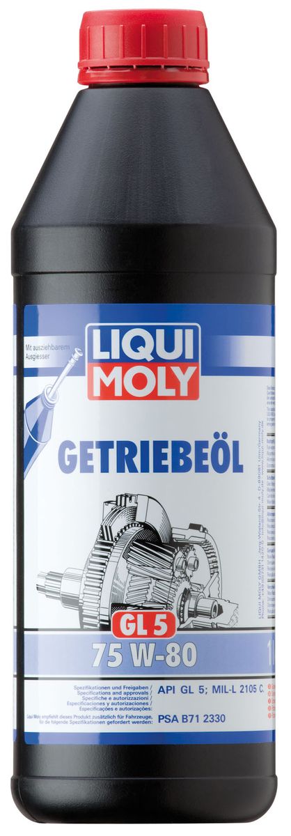 Масло трансмиссионное Liqui Moly Getriebeoil, полусинтетическое, 75W-80, GL-5, 1 л7619 Масло трансмиссионное Liqui Moly Getriebeoil, полусинтетическое, 75W-80, GL-5, 1 л7619Масло трансмиссионное Liqui Moly Getriebeoil соответствует требованиям механических трансмиссий легковых автомобилей Renault и Peugeot/Citroen. Полусинтетическое маловязкое трансмиссионное масло класса GL-5 предназначено для использования в механических коробках передач легковых автомобилей со специальными требованиями. Масло гарантирует надежную защиту от износа. В масле Getriebeoil 75W-80 используются высококачественные минеральные и синтетические базовые компоненты, отличающиеся отличной стойкостью к старению. Масло содержит специальный пакет присадок, обеспечивающий высочайшие защитные свойства. Особенности: - Отлично воспринимает высокие нагрузки - Имеет оптимальные вязкостно-температурные характеристики - Обеспечивает точное и легкое включение передач при низких температурах Допуск: -API: GL-5 -MIL-L: 2105 C Соответствие: -PSA: B71 2330