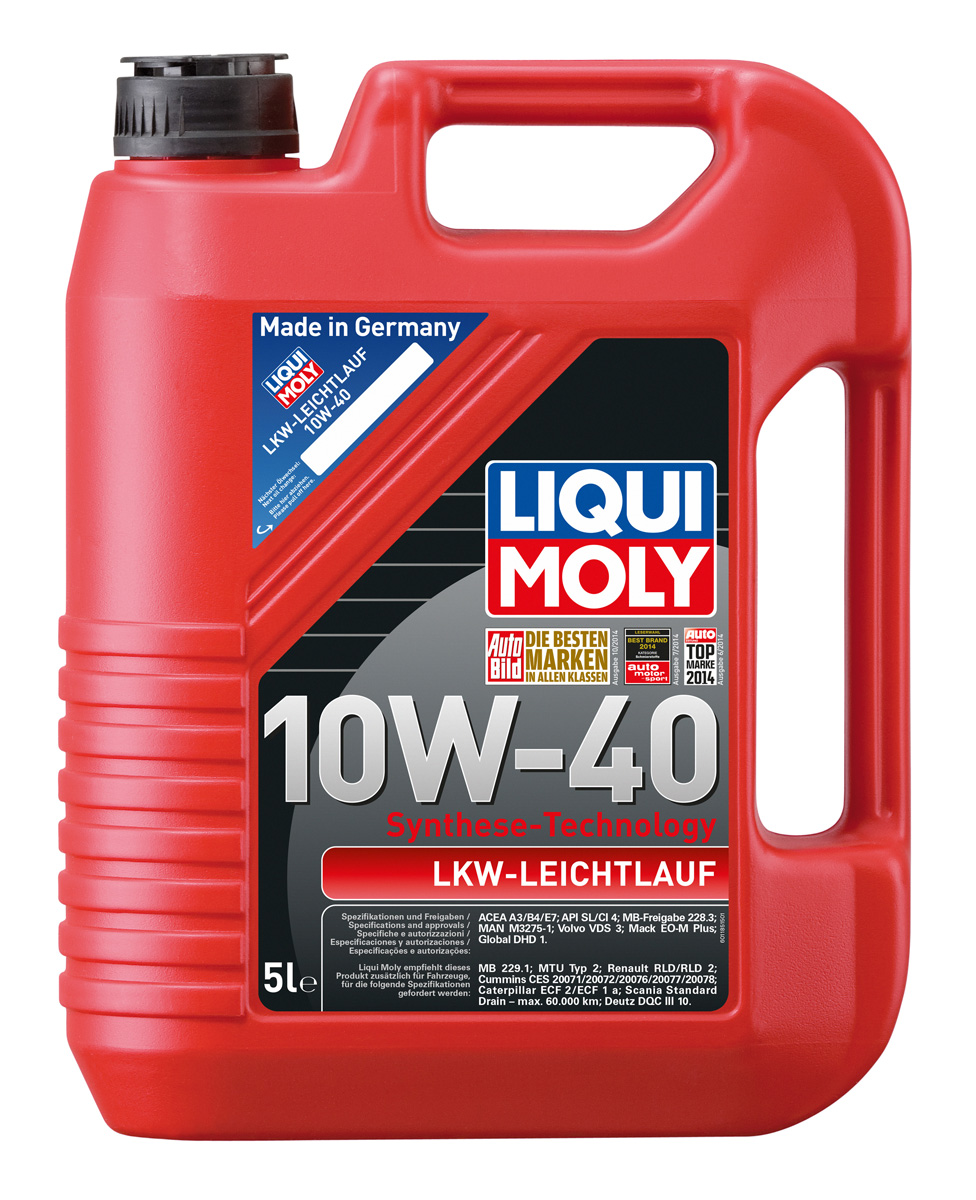 Масло моторное Liqui Moly LKW-Leichtlauf-Motoroil Basic, НС-синтетическое, 10W-40, 5 л8026 Масло моторное Liqui Moly LKW-Leichtlauf-Motoroil Basic, НС-синтетическое, 10W-40, 5 л8026Масло моторное Liqui Moly LKW-Leichtlauf-Motoroil Basic отвечает требованиям международных классификаций моторных масел как для грузовых, так и для легковых автомобилей. Обладает именными допусками для стандартных интервалов замены в современных дизельных двигателях европейских производителей грузовых автомобилей, таких как Mercedes-Benz, MAN, VOLVO, Renault. HC-синтетическое всесезонное моторное масло для использования смешанных парков техники, рассчитанной на использование универсальных масел. Масло гарантирует надежную защиту от износа. В моторном масле LKW-Leichtlauf-Motoroil Basic используются базовые компоненты, произведенные по новейшим технологиям синтеза и отличающиеся хорошей стойкостью к старению и отличными защитными свойствами. Масла содержат специальный пакет присадок, что обеспечивает возможность применения как в дизельных, так и в бензиновых двигателях. Особенности: - Применимо для смешанных парков техники - Надежная защита...