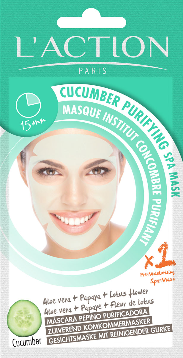 Laction SPA маска огуречная очищающая Cucumber Purifying SPA Mask, 20 г612483 Laction SPA маска огуречная очищающая Cucumber Purifying SPA Mask, 20 г612483Успокаивает, увлажняет и освежает кожу. Содержит экстракты алое вера, женьшеня и папайи. Быстрый эффект от применения маски достигается за счет комбинированного действия этих растительных экстрактов и увлажняющего действия огуречного экстракта.