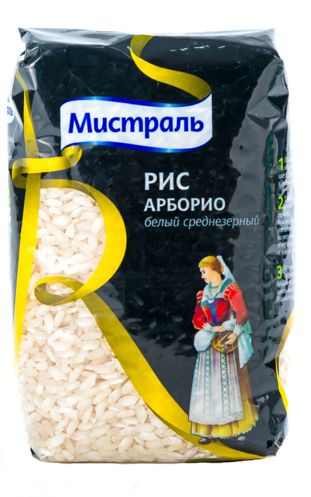 Мистраль Рис белый среднезерный Арборио, 500 г15002 Мистраль Рис белый среднезерный Арборио, 500 г15002Арборио способен прекрасно впитывать в себя вкус и аромат других составляющих блюда, что делает его идеальным для приготовления классического итальянского ризотто, паэльи, плова, супов и даже десертов. Очень мягкий рис Арборио легко разваривается, поэтому специалисты рекомендуют снимать блюдо с огня до полной готовности риса - тогда через несколько минут рис доварится сам, однако зерна сохранят свою форму. Арборио - один из лучших сортов итальянского среднезерного риса и имеет крупные полупрозрачные зерна с характерной белой сердцевиной. В Италии блюда из этого сорта риса любимы наравне с пастой.