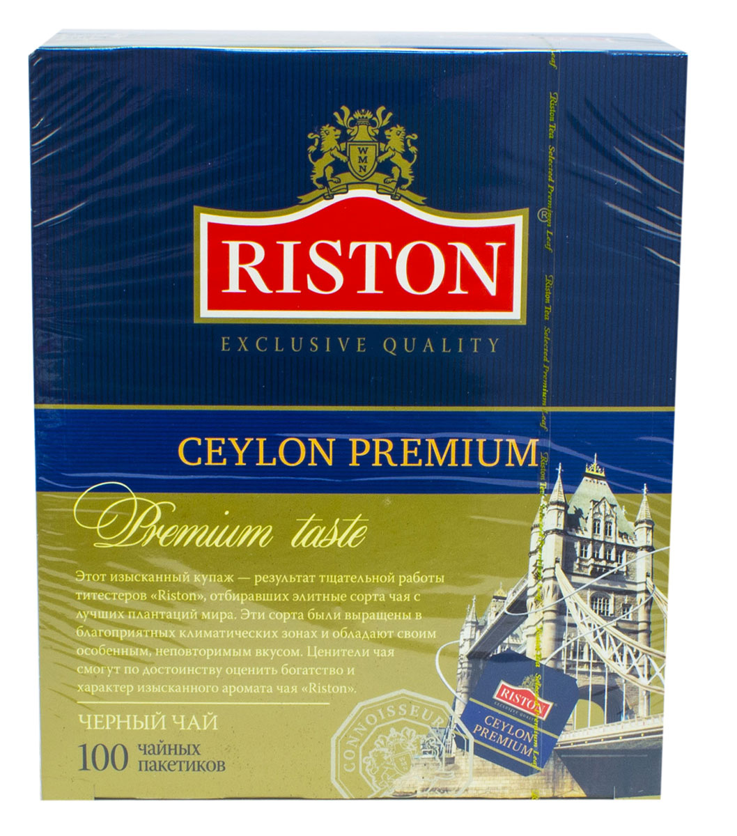 Riston Цейлонский Премиальный черный чай в пакетиках, 100 шт4792156000787 Riston Цейлонский Премиальный черный чай в пакетиках, 100 шт4792156000787Этот изысканный купаж - результат тщательной работы титестеров Riston, отбиравших элитные сорта чая с лучших плантаций мира. Эти сорта были выращены в благоприятных климатических зонах и обладают своим особенным, неповторимым вкусом. Ценители чая смогут по достоинству оценить богатство и характер изысканного аромата чая Riston. Крепкий настой Цейлонского Премиального чая с классическим вкусом с лучших плантаций Шри-Ланки дарит бодрость, наполняя атмосферу чаепития насыщенным ярким ароматом, что дает чувство необыкновенного комфорта.