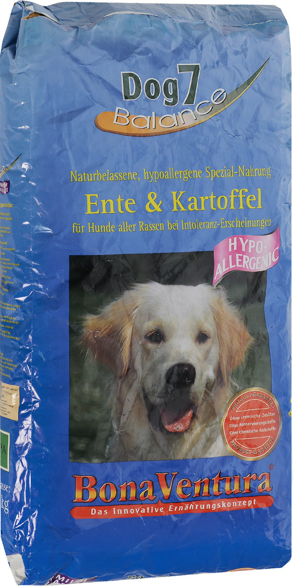 Корм сухой BonaVentura Dog 7 Hipo Allergenic для собак, гипоаллергенный, с уткой и картофелем, 12,5 кг205812 Корм сухой BonaVentura Dog 7 Hipo Allergenic для собак, гипоаллергенный, с уткой и картофелем, 12,5 кг205812Натуральный сухой корм BonaVentura Dog 7 Hipo Allergenic предназначен для собак, склонных к аллергии. Он произведен из продуктов, пригодных в пищу человека по специальной технологии, схожей с технологией Sous Vide. Благодаря технологии при изготовлении сохраняются все натуральные витамины и минералы. Это достигается благодаря бережной обработке всех ингредиентов при температуре менее 80 градусов. Такая бережная обработка продуктов не стерилизует продуктовые компоненты. Благодаря этому корма не нуждаются ни в каких дополнительных вкусовых добавках и сохраняют все необходимые полезные вещества. При производстве кормов используются исключительно свежие натуральные продукты: мясо, овощи и зерновые; Приготовлено из 100% свежего мяса, пригодного в пищу человеку; Содержит натуральные витамины, аминокислоты, минеральные вещества и микроэлементы; С экстрактом масла зародышей зерна пшеницы холодного отжима (Bio-Dura); Без химических красителей, усилителей...