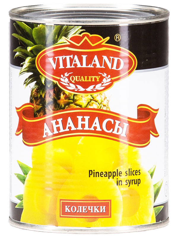 Vitaland ананасы колечки, 580 мл4041811017401 Vitaland ананасы колечки, 580 мл4041811017401Ананасы колечки в сладком сиропе.