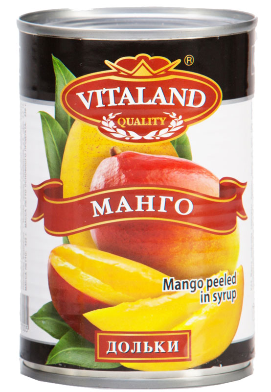 Vitaland манго дольки, 425 мл4041811017005 Vitaland манго дольки, 425 мл4041811017005Кусочки манго в сладком сиропе.