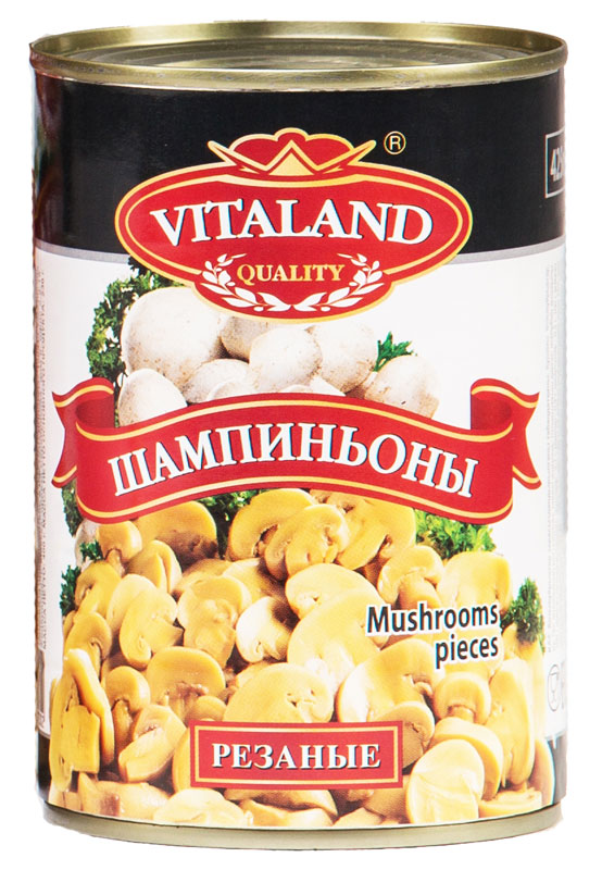 Vitaland шампиньоны резанные, 425 мл4041811017302 Vitaland шампиньоны резанные, 425 мл4041811017302Шампиньоны стерилизованные резанные