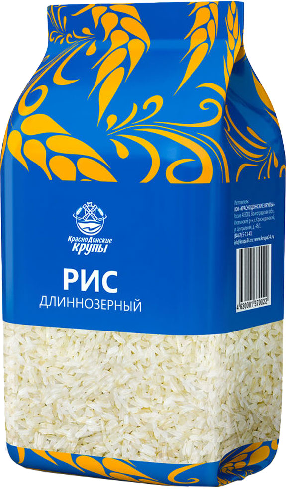 Краснодонские крупы рис длиннозерный, 800 г4630001370022 Краснодонские крупы рис длиннозерный, 800 г4630001370022Рис - это высокая питательность и сочетаемость с другими ингредиентами блюд - мясом, птицей, рыбой, морепродуктами и овощами. Рис очень полезен для организма человека, он не только восполняет энергозатраты, но и служит важным источником белков, углеводов и минералов, и при этом содержит мало жиров. При варке длиннозерный рис увеличивается лишь в длину и абсолютно не слипается. По этой причине длиннозерный рис идеально подходит в качестве гарнира к рыбе или мясу.
