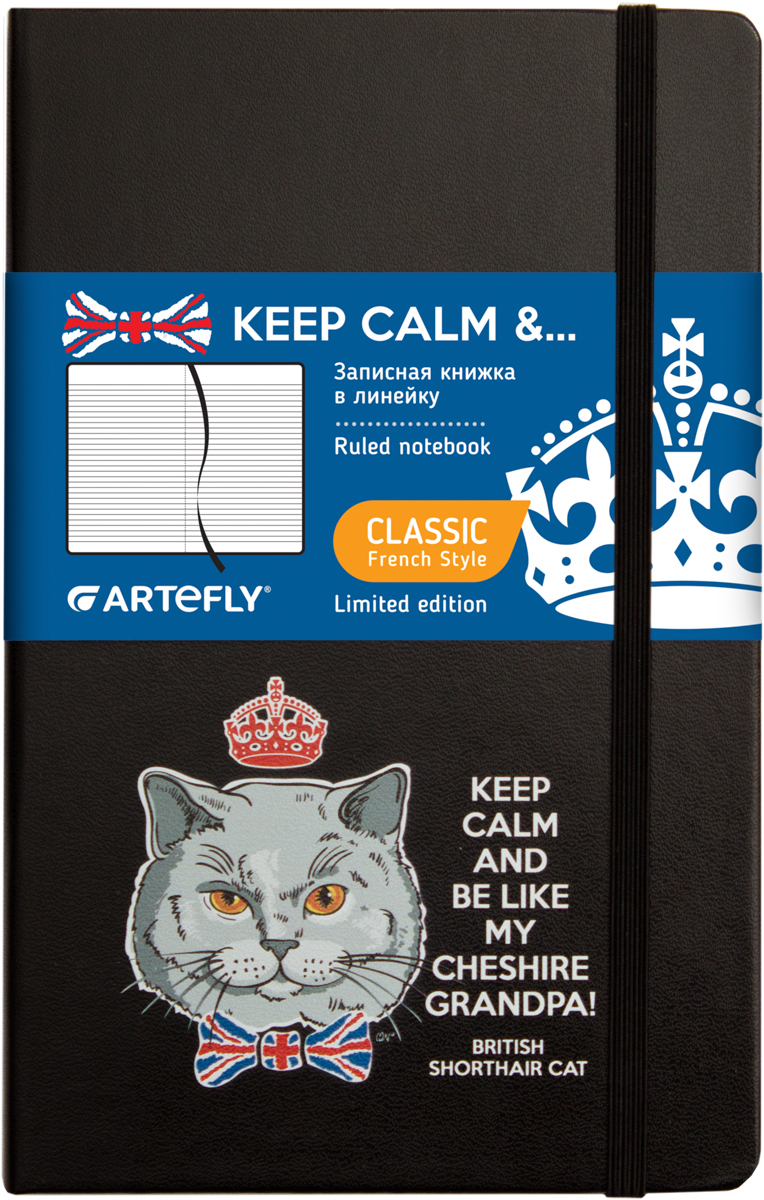 Artefly Записная книжка Keep Calm - British Cat 84 листа в линейкуAFNM-R7-BC Artefly Записная книжка Keep Calm - British Cat 84 листа в линейкуAFNM-R7-BCЗаписная книжка Artefly Keep Calm - British Cat будет всегда под рукой для записи нужной информации или важных мыслей. Внутренний блок состоит из 84 листов в линейку. Записная книжка имеет закругленные углы и кармашек на внутренней стороне обложки. Благодаря своему размеру книжка легко поместится в карман или небольшую сумку.