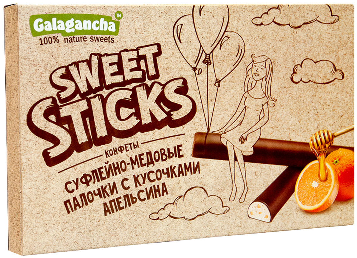 Galagancha Sweet Sticks конфеты суфлейные палочки с кусочками апельсина, 112 го0000007713 Galagancha Sweet Sticks конфеты суфлейные палочки с кусочками апельсина, 112 го0000007713100% натуральные; сниженное содержание сахара; оригинальная форма суфле; легкий десерт с кусочками цедры апельсина; Galagancha - может быть превосходным подарком, а может быть приятными минутами домашнего вечера, а может быть … Sweet Sticks – это изысканное лакомство, очень нравится девушкам. Для тех, кто заботится о своем здоровье и форме. Уважаемые клиенты! Обращаем ваше внимание, что полный перечень состава продукта представлен на дополнительном изображении.