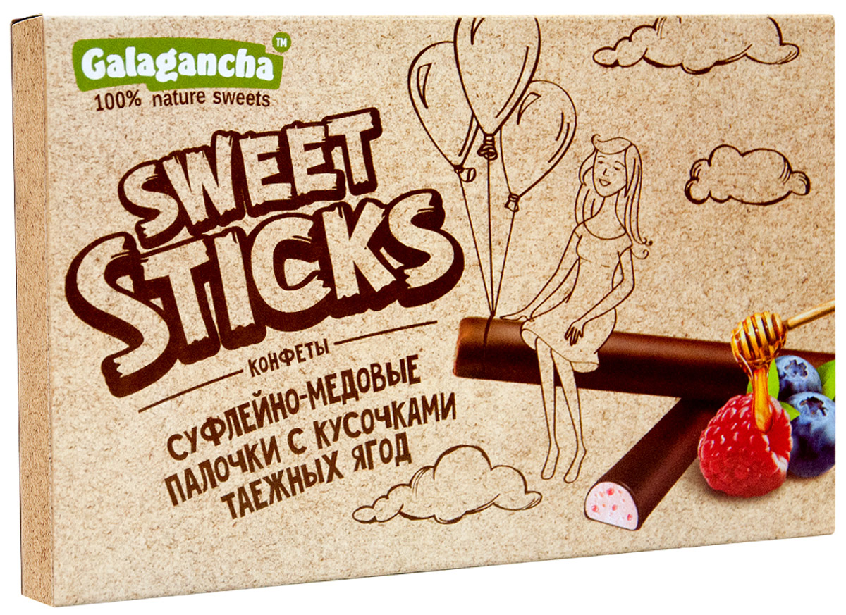 Galagancha Sweet Sticks конфеты суфлейные палочки с кусочками таежных ягод, 112 го0000007712 Galagancha Sweet Sticks конфеты суфлейные палочки с кусочками таежных ягод, 112 го0000007712100% натуральные; сниженное содержание сахара; оригинальная форма суфле; легкий десерт с кусочками таежных ягод; Galagancha - может быть превосходным подарком, а может быть приятными минутами домашнего вечера, а может быть … Sweet Sticks – это изысканное лакомство, очень нравится девушкам. Для тех, кто заботится о своем здоровье и форме. Уважаемые клиенты! Обращаем ваше внимание, что полный перечень состава продукта представлен на дополнительном изображении.