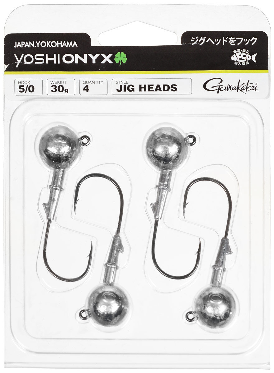 Джиг-головка Yoshi Onyx, крючок Gamakatsu 5/0, 30 г, 4 шт98018 Джиг-головка Yoshi Onyx, крючок Gamakatsu 5/0, 30 г, 4 шт98018Джиг-головки Yoshi Onyx предназначены в первую очередь для донной спиннинговой ловли - джиг спиннинга. Джиг головками оснащаются всевозможные мягкие приманки: виброхвосты, твистеры, силиконовые рачки и черви. Возможно их применение и с естественными насадками, к примеру, при ловле судака бортовой удочкой на мертвую рыбку или кусочки рыбы. Джиг-головка оснащена крючком Gamakatsu. Такой крючок прекрасно пробивает жесткую пасть крупного судака, щуки и сома. Вес: 30 г. Количество: 4 шт. Крючок: Gamakatsu 5/0.