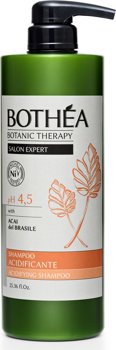 Bothea Окисляющий шампунь с экстрактом ягод асаи из лесов Амазонки Acidifying Shampoo pH 4.5 - 750 млBT00000 Bothea Окисляющий шампунь с экстрактом ягод асаи из лесов Амазонки Acidifying Shampoo pH 4.5 - 750 млBT00000Bothea Acidifying Shampoo pH 4.5 - Окисляющий шампунь с экстрактом ягод асаи из лесов Амазонки (750 мл). Содержит гидрофильное масло Асаи из Бразилии. Идеальный шампунь для всех типов окрашенных волос. Его формула нежно очищает, бережно сохраняя и закрепляя цветовые пигменты на волокнах волоса. Помогает восстанавливать физические и химические свойства волос, восстанавливая естественный уровень pH кожи головы и волос, закрывая чешуйки. Оставляет волосы сияющими, мягкими и облегчает их расчесывание.