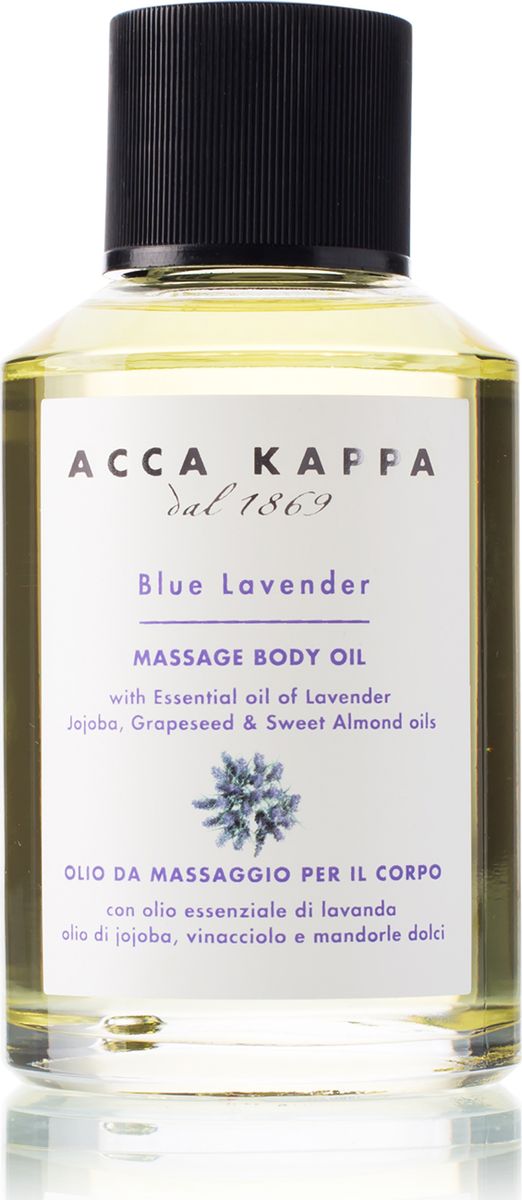 Acca Kappa Масло массажное для тела Голубая Лаванда 125 мл853357 Acca Kappa Масло массажное для тела Голубая Лаванда 125 мл853357Массажное масло для тела с эфирным маслом лаванды, и маслами жожоба, виноградных косточек и миндальным. Богатое сочетание прекрасных натуральных масел, которые регенерируют, очищают и помогают восстановить чувство благополучия и равновесия в конце долгого дня.