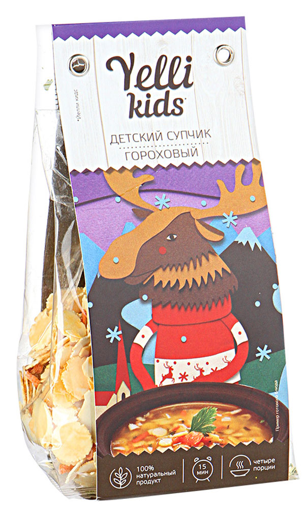 Yelli Kids детский супчик Гороховый, 100 гЕЛ К 2/9 Yelli Kids детский супчик Гороховый, 100 гЕЛ К 2/9Наши дети - это маленькие исследователи. Мы хотим, чтобы они были здоровы, радовались жизни, делали новые открытия! Yelli Kids помогает открывать новые вкусы, заботится о здоровье малышей и экономит время родителей. Суп гороховый - нежный суп из гороховых хлопьев, который готовится всего за 15 минут. Вы можете сварить его на бульоне или воде. Красивые желтые лепестки гороха привлекут внимание ребенка.