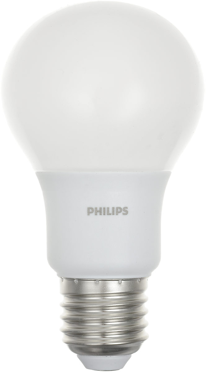 Лампа светодиодная Philips LEDBulb, E27, 6-50W, 3000KЛампа LEDBulb 6-50W E27 3000K 230VA60/PF Лампа светодиодная Philips LEDBulb, E27, 6-50W, 3000KЛампа LEDBulb 6-50W E27 3000K 230VA60/PFСовременные светодиодные лампы Philips экономичны, имеют долгий срок службы и мгновенно загораются, заполняя комнату светом. Лампа классической формы и высокой яркости позволяет создать уютную и приятную обстановку в любой комнате вашего дома. Светодиодные лампы потребляют на 88 % меньше электроэнергии, чем обычные лампы накаливания, излучая при этом привычный и приятный свет. Срок службы светодиодной лампы Philips составляет до 15 000 часов, что соответствует общему сроку службы 15 ламп накаливания. В результате менять лампы приходится значительно реже, что сокращает количество отходов. Напряжение: 230 В. Световой поток: 470 lm. Угол светового пучка: 270°.