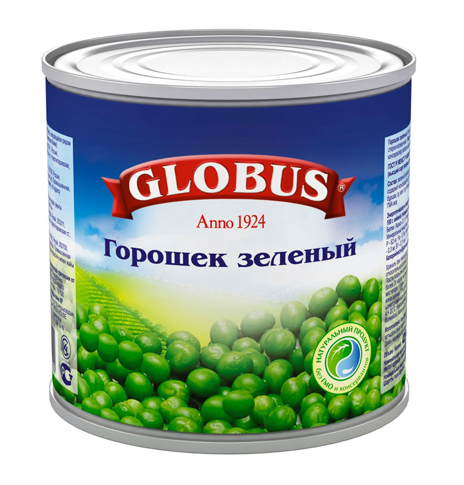 Globus зеленый горошек Нежный, 400 г4803 Globus зеленый горошек Нежный, 400 г4803Нежнейший и сладкий зеленый горошек непревзойденного качества тщательно отбирается, прежде чем попасть в банку.