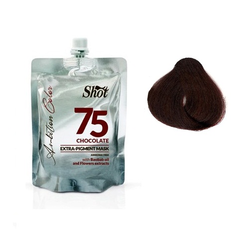 Shot Ambition Colour Extra Pigment Mask Chocolate - Тонирующая маска экстра пигмент 75, шоколадный 200 млSHAM75 Shot Ambition Colour Extra Pigment Mask Chocolate - Тонирующая маска экстра пигмент 75, шоколадный 200 млSHAM75Маска прямого действия готова к применению и обладает окрашивающими и восстанавливающими свойствами. Содержит Экстракт плодов Баобаба, касторовое масло и цветочные экстракты. Идеальное средство для окрашивания и тонирования, так как содержит особо стойкие пигменты. Придает блеск волосам и облегчает расчесывание.