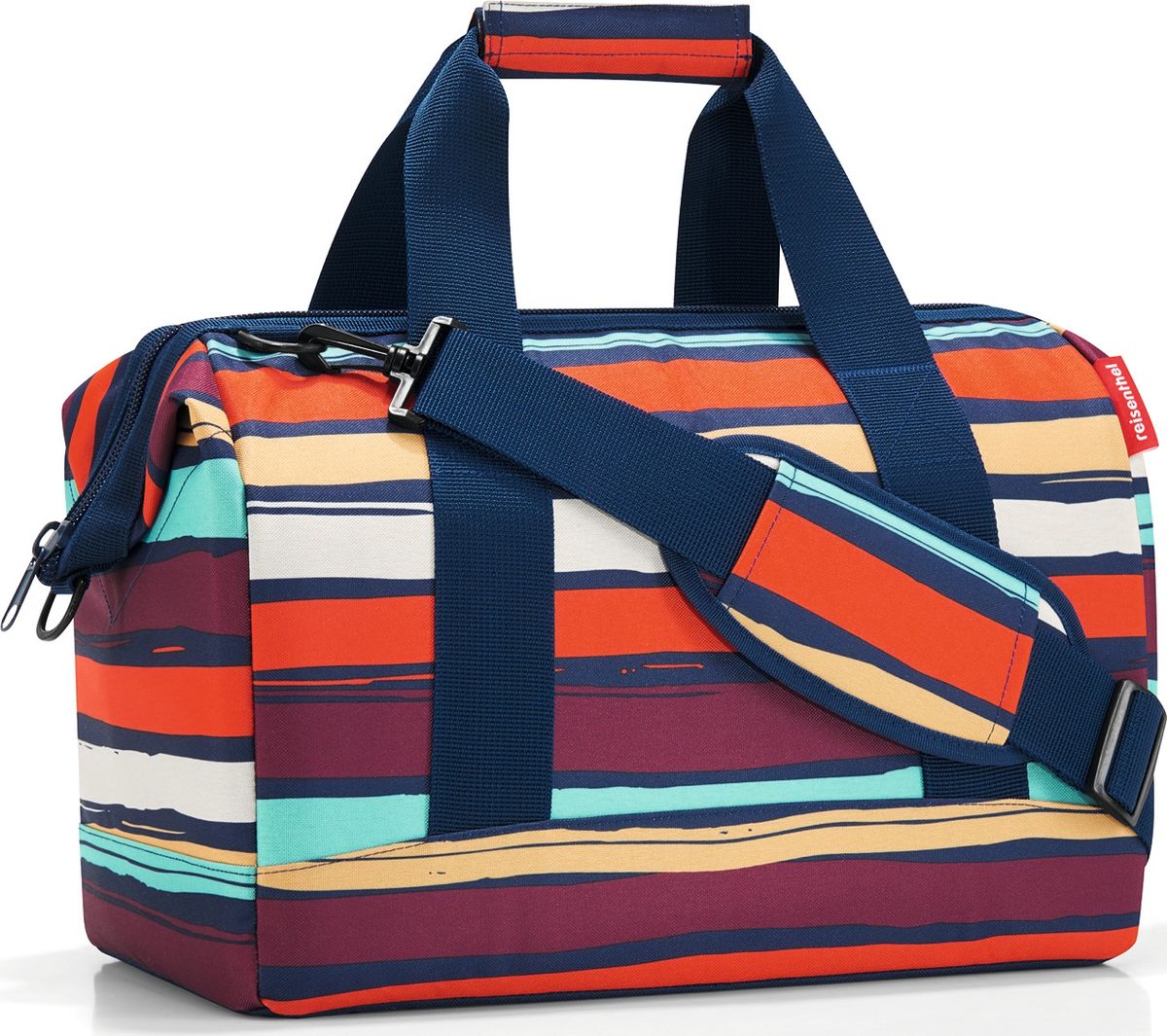 Сумка женская Reisenthel Allrounder М Artist Stripes, цвет: мультиколор. MS3058MS3058 Сумка женская Reisenthel Allrounder М Artist Stripes, цвет: мультиколор. MS3058MS3058Практичная и вместительная сумка для спорта и путешествий. Объемные внутренние стенки из плотной ткани. Форма сумки напоминает старинные врачебные саквояжи. Объемное основное отделение на молнии. - встроенные металлические скобы фиксируют сумку в открытом положении; - 6 внутренних карманов для организации вещей; - широкие ручки с застежкой на липучке; - плечевой ремень с регулируемой длиной; - объем – 18 литров.