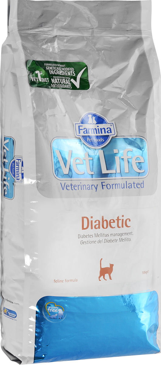 Корм сухой Farmina Vet Life для кошек с сахарным диабетом, диетический, 10 кг24855 Корм сухой Farmina Vet Life для кошек с сахарным диабетом, диетический, 10 кг24855Сухой корм Farmina Vet Life - это диетическое полнорационное и сбалансированное питание для взрослых кошек с сахарным диабетом. Низкий уровень и специально подобранные источники крахмала и сахаров, содержащиеся в диетическом питании Farmina Vet Life, снижают уровень глюкозы в крови после приема пищи. Товар сертифицирован.